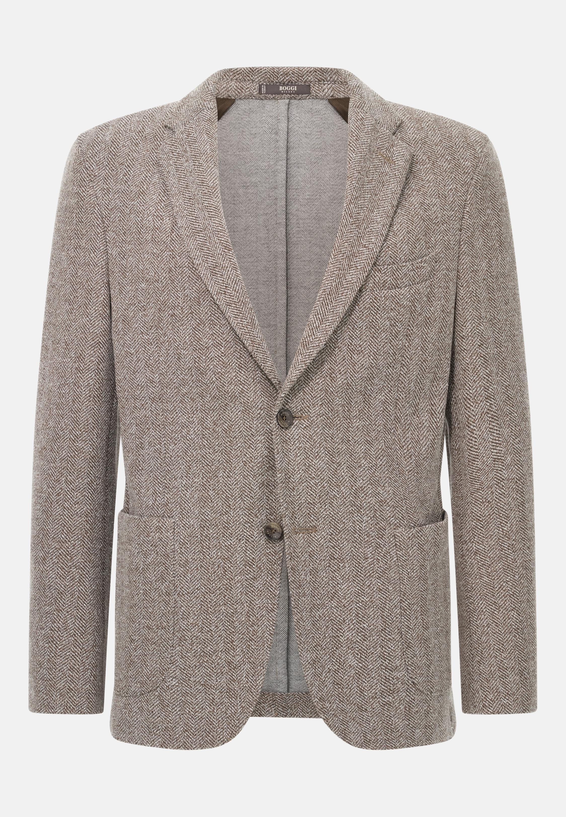 BROWN B-Jersey Herringbone Jacket in a Cotton Blend, , large image number 3