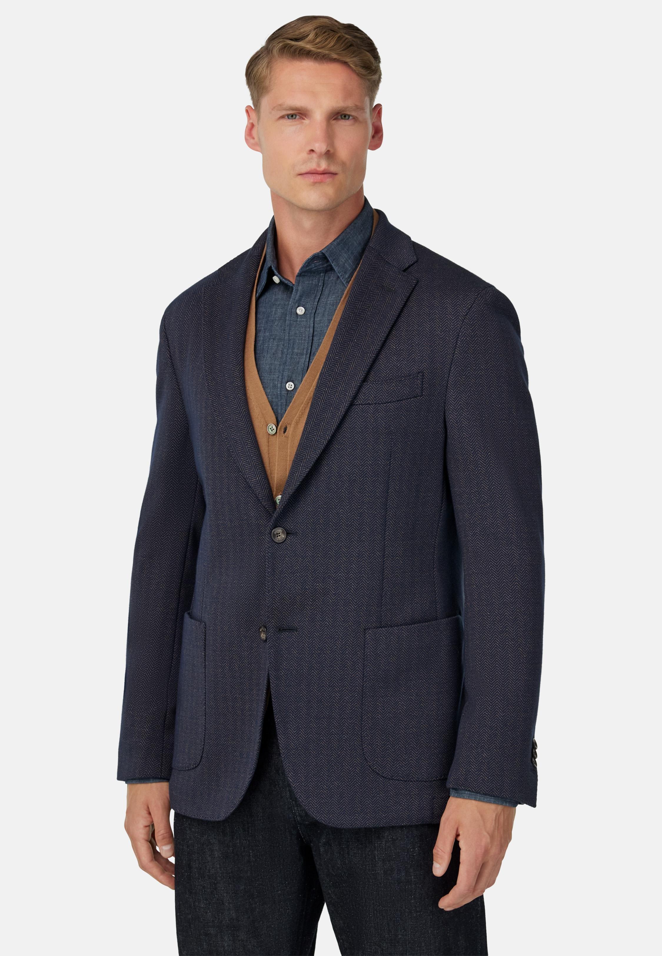 B-Jersey Herringbone Jacket In A Cotton Blend Blue, Navy blue, medium