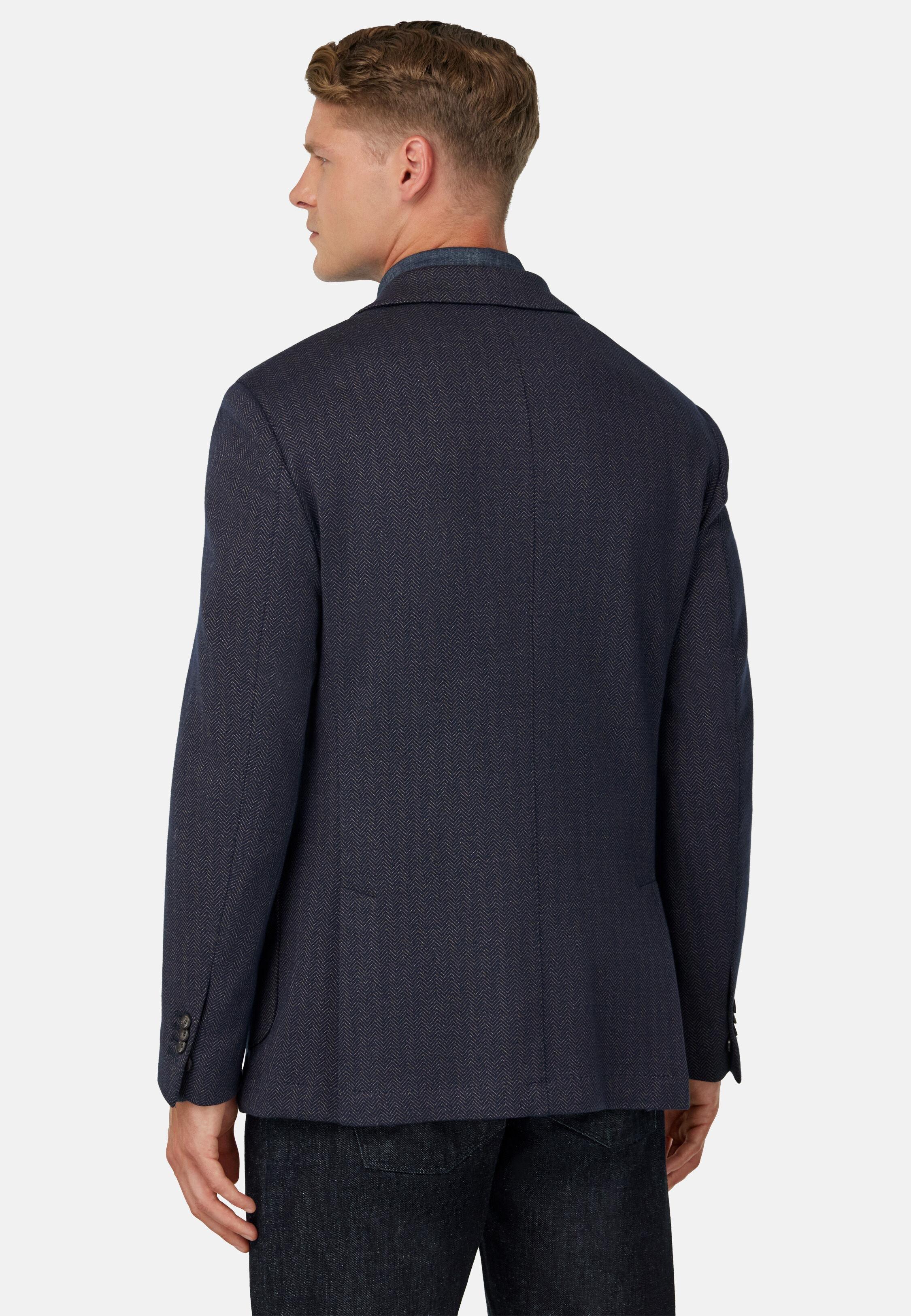 B-Jersey Herringbone Jacket In A Cotton Blend Navy, Navy blue, large image number 1