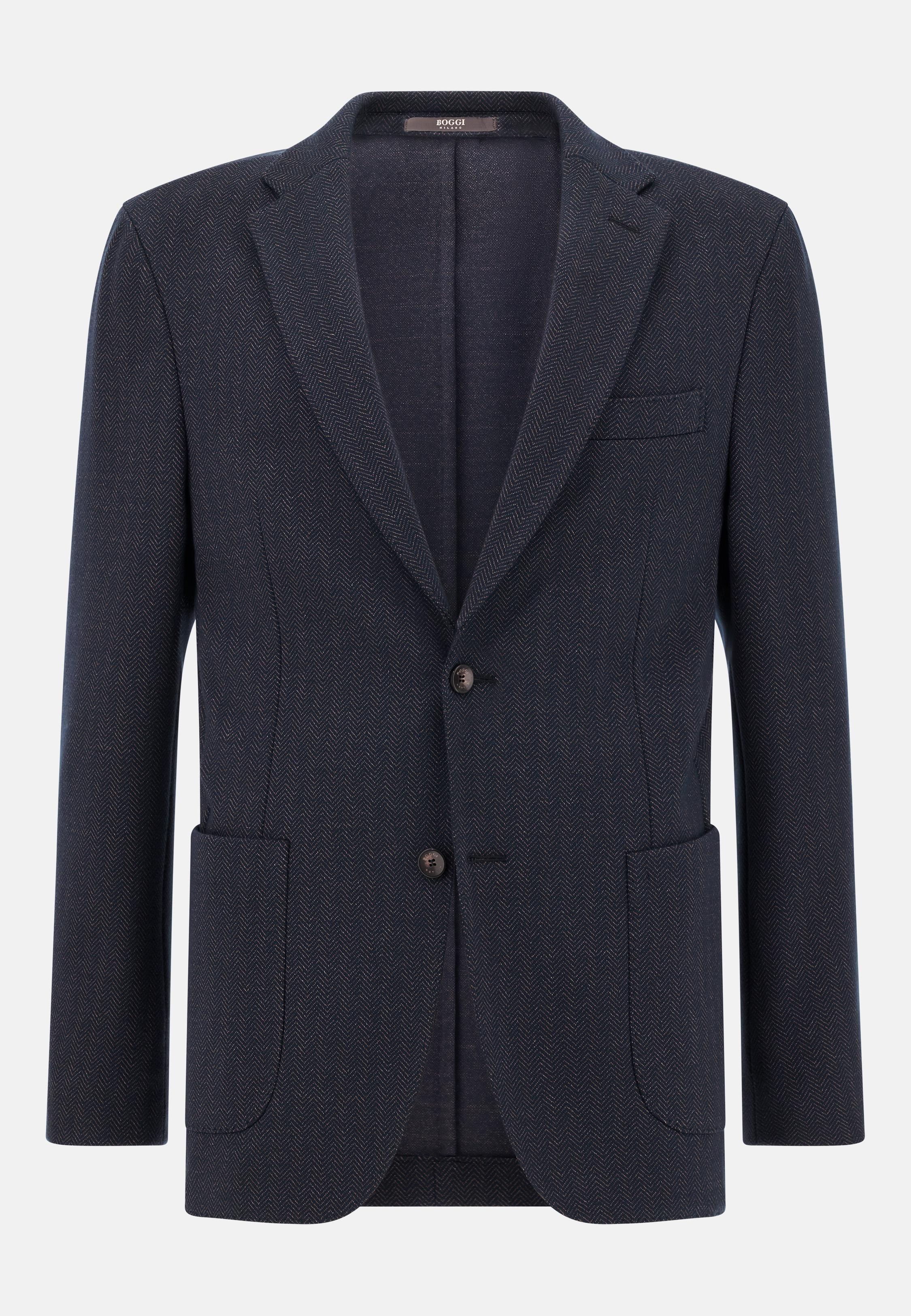 B-Jersey Herringbone Jacket In A Cotton Blend Blue, Navy blue, medium