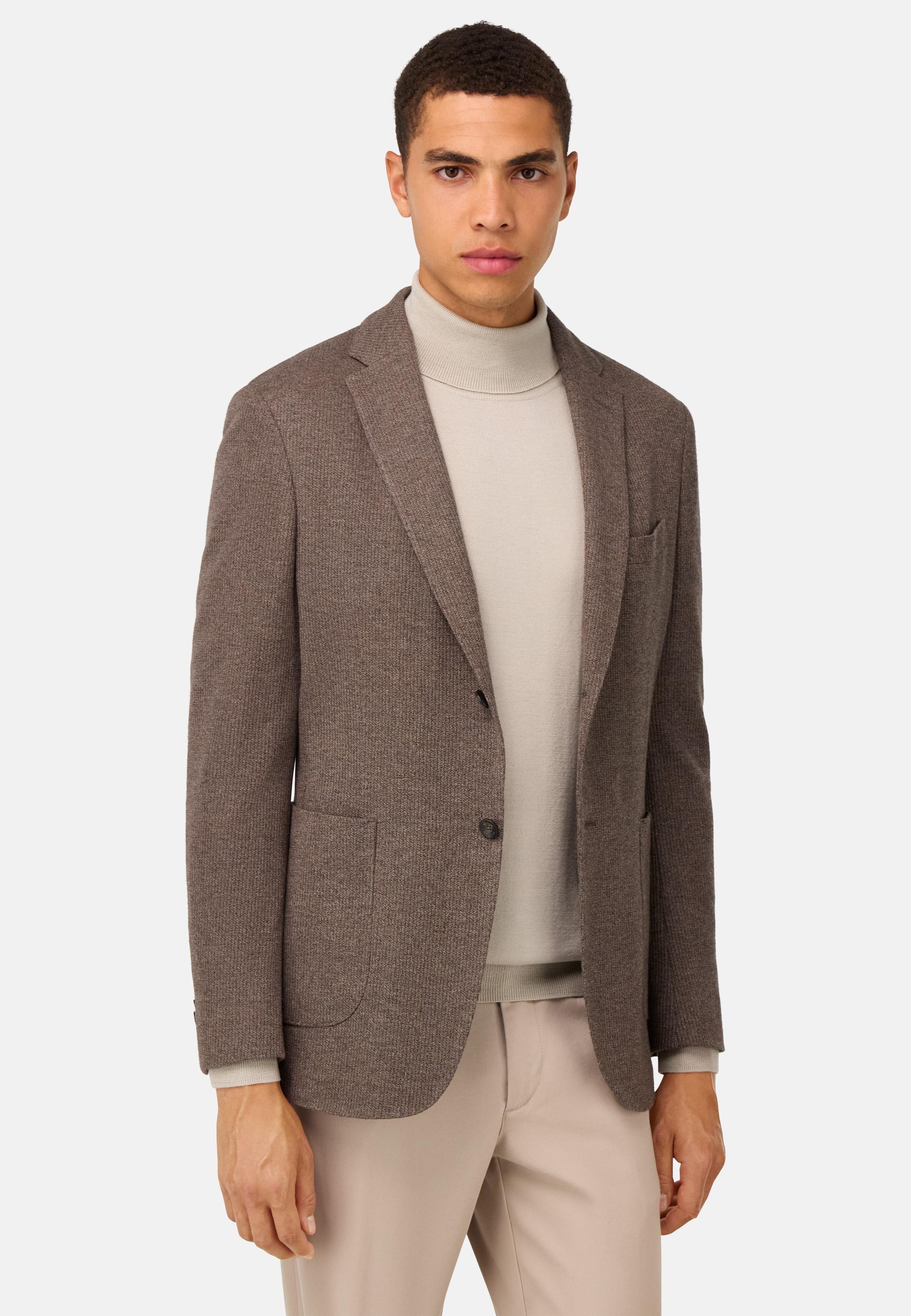 BROWN B Jersey Micro Textured Jacket in a Cotton Blend, , large image number 0