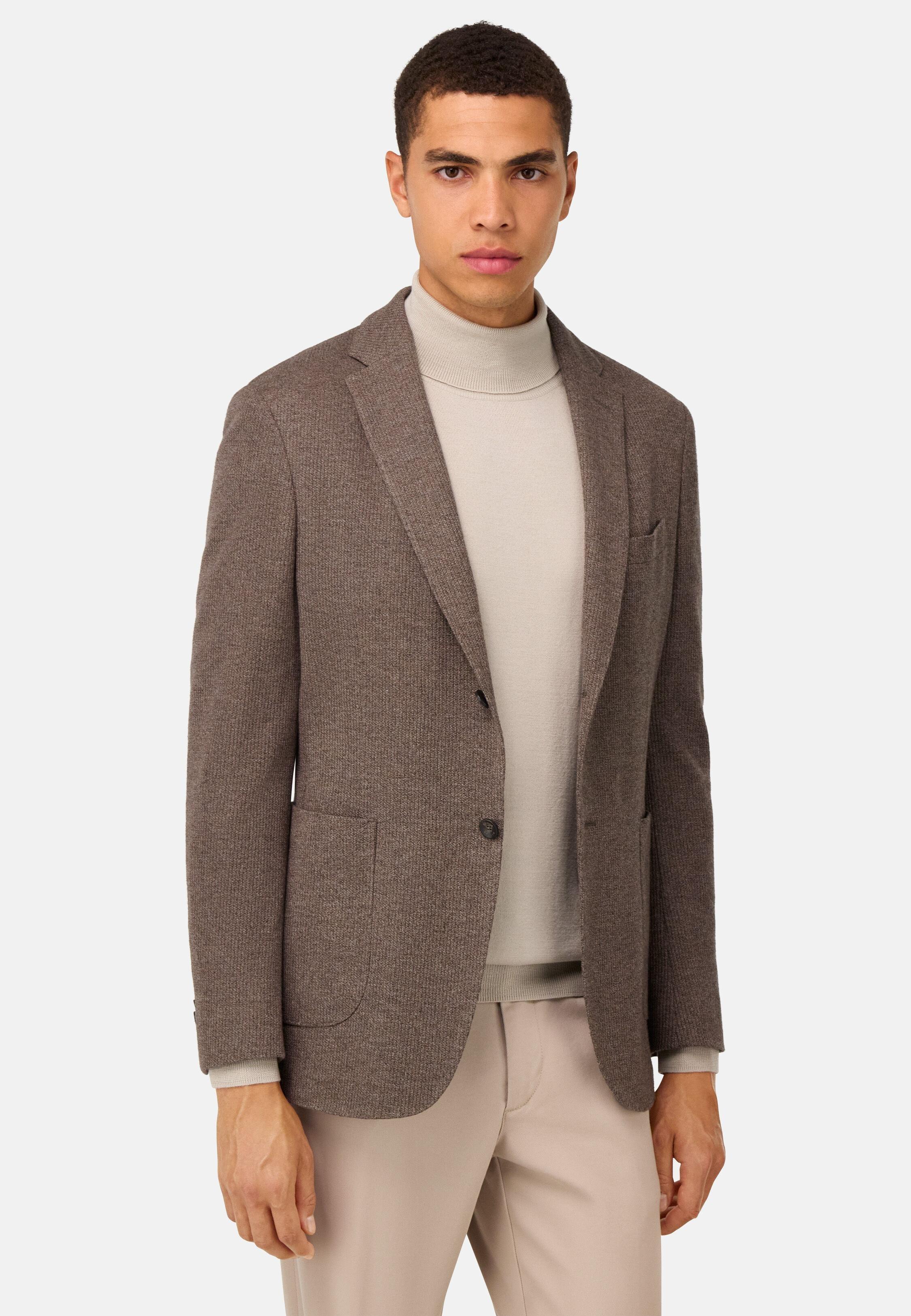 B Jersey Micro Textured Jacket in a Cotton Blend Brown, 3901_BROW, medium
