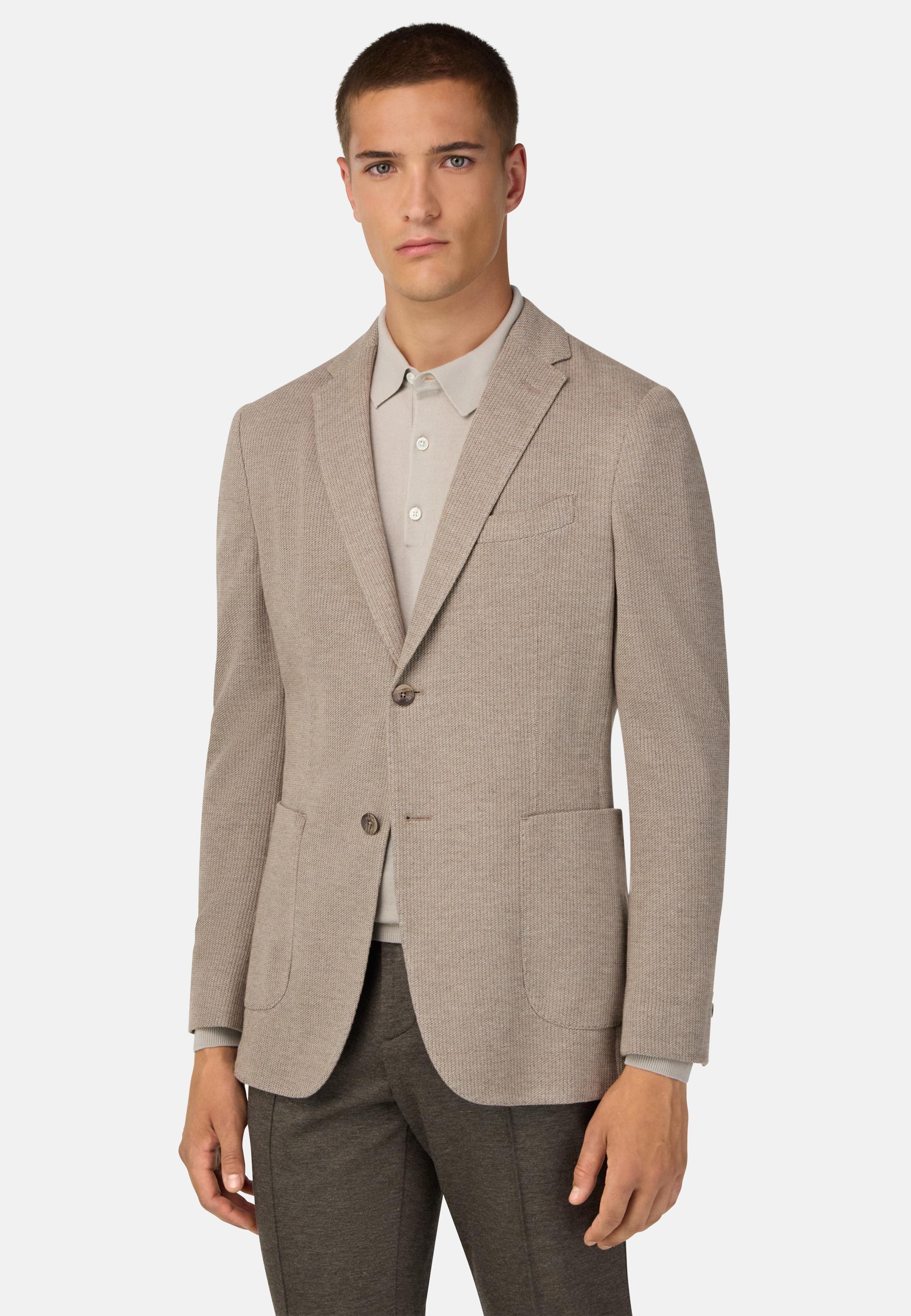 B Jersey Micro Textured Jacket in a Cotton Blend Brown, , large image number 0