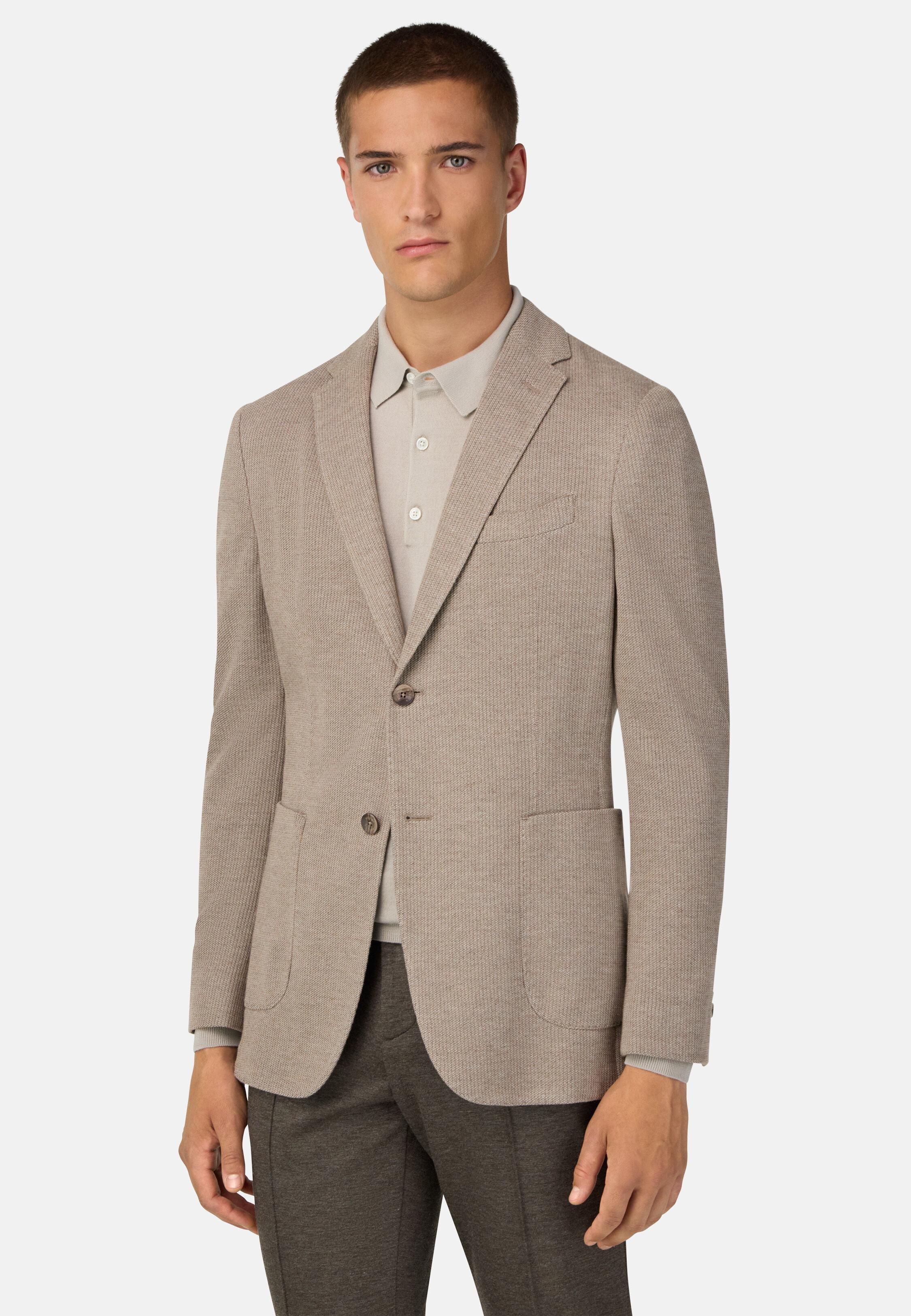 B Jersey Micro Textured Jacket in a Cotton Blend Brown, Taupe, medium