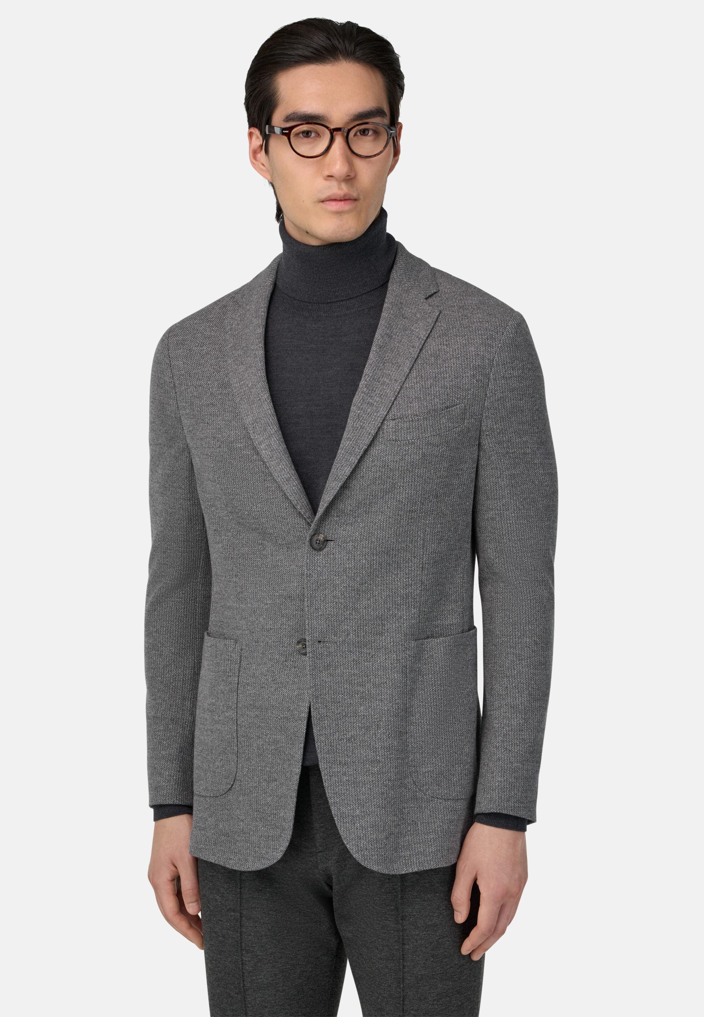 B Jersey Micro Textured Jacket in a Cotton Blend Grey, Grey, medium