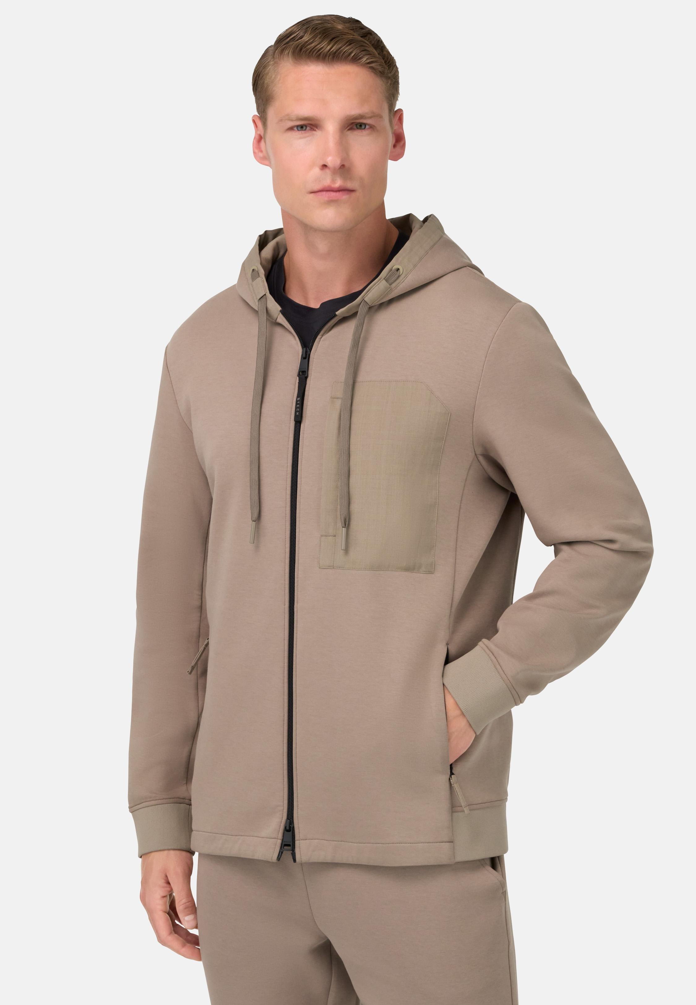 Cotton Blend Scuba Hoodie Brown, Taupe, large image number 0