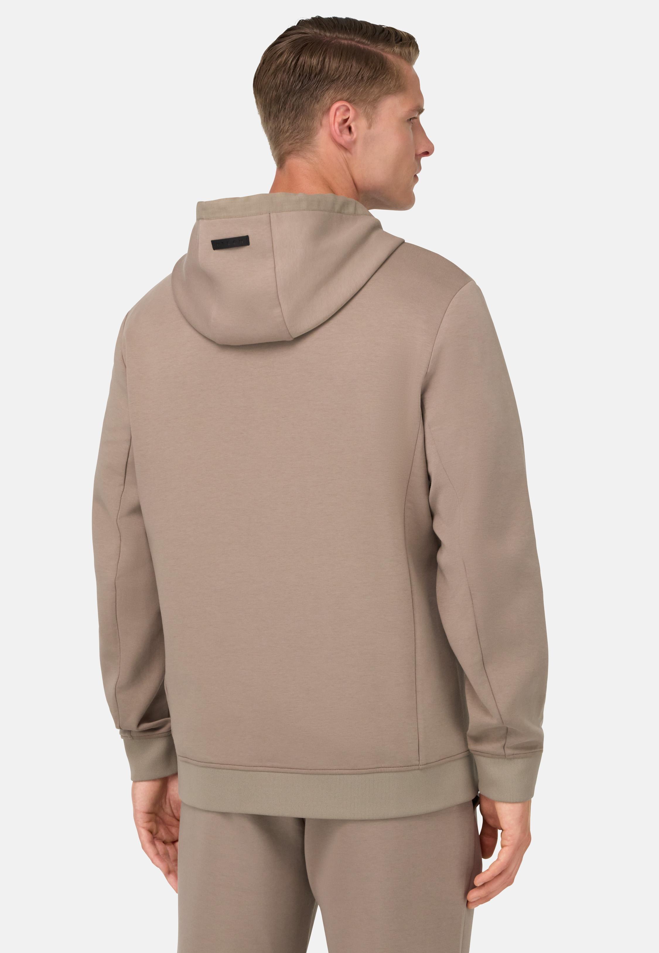 Cotton Blend Scuba Hoodie Brown, Taupe, large image number 1