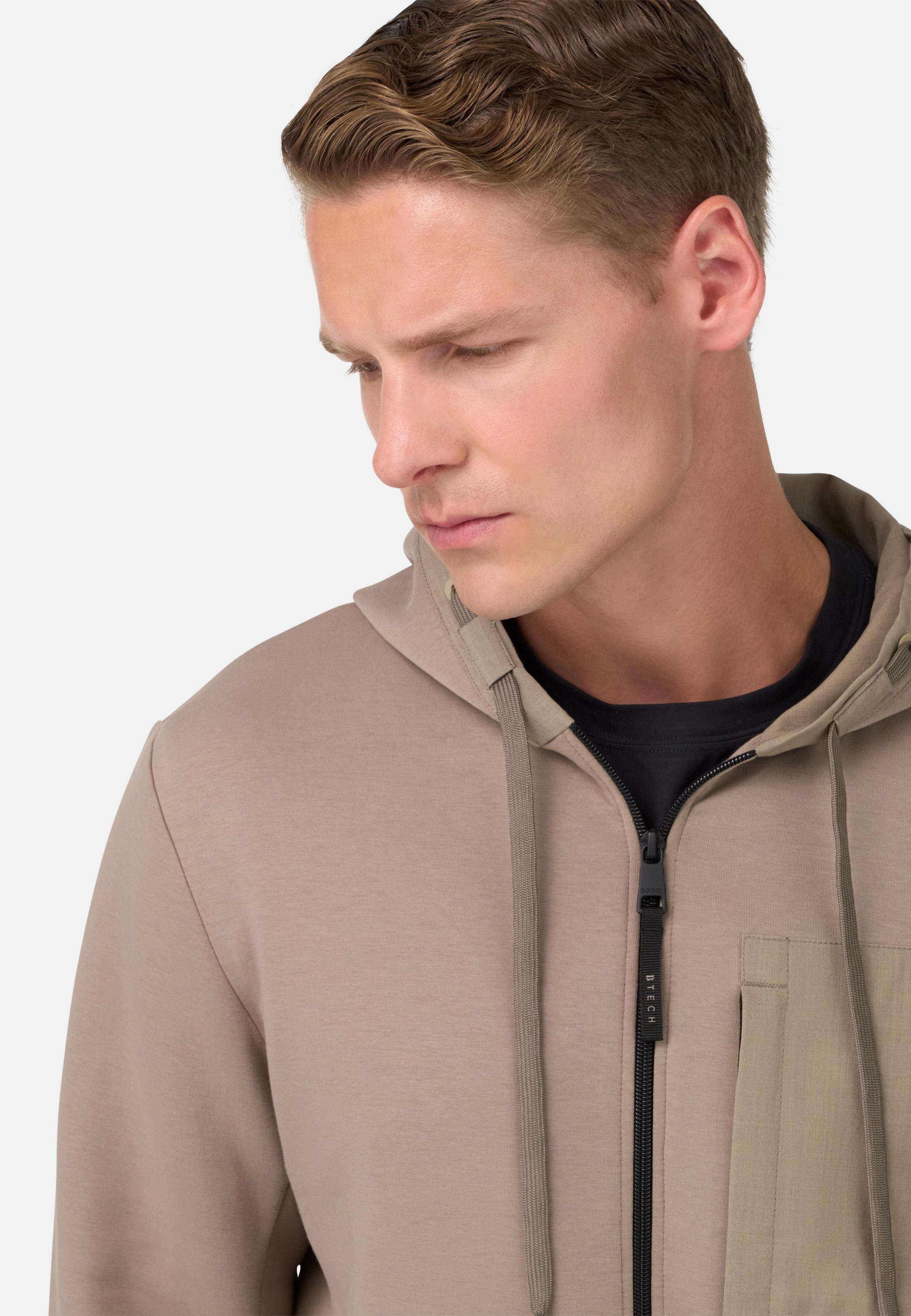 Cotton Blend Scuba Hoodie Brown, Taupe, large image number 2