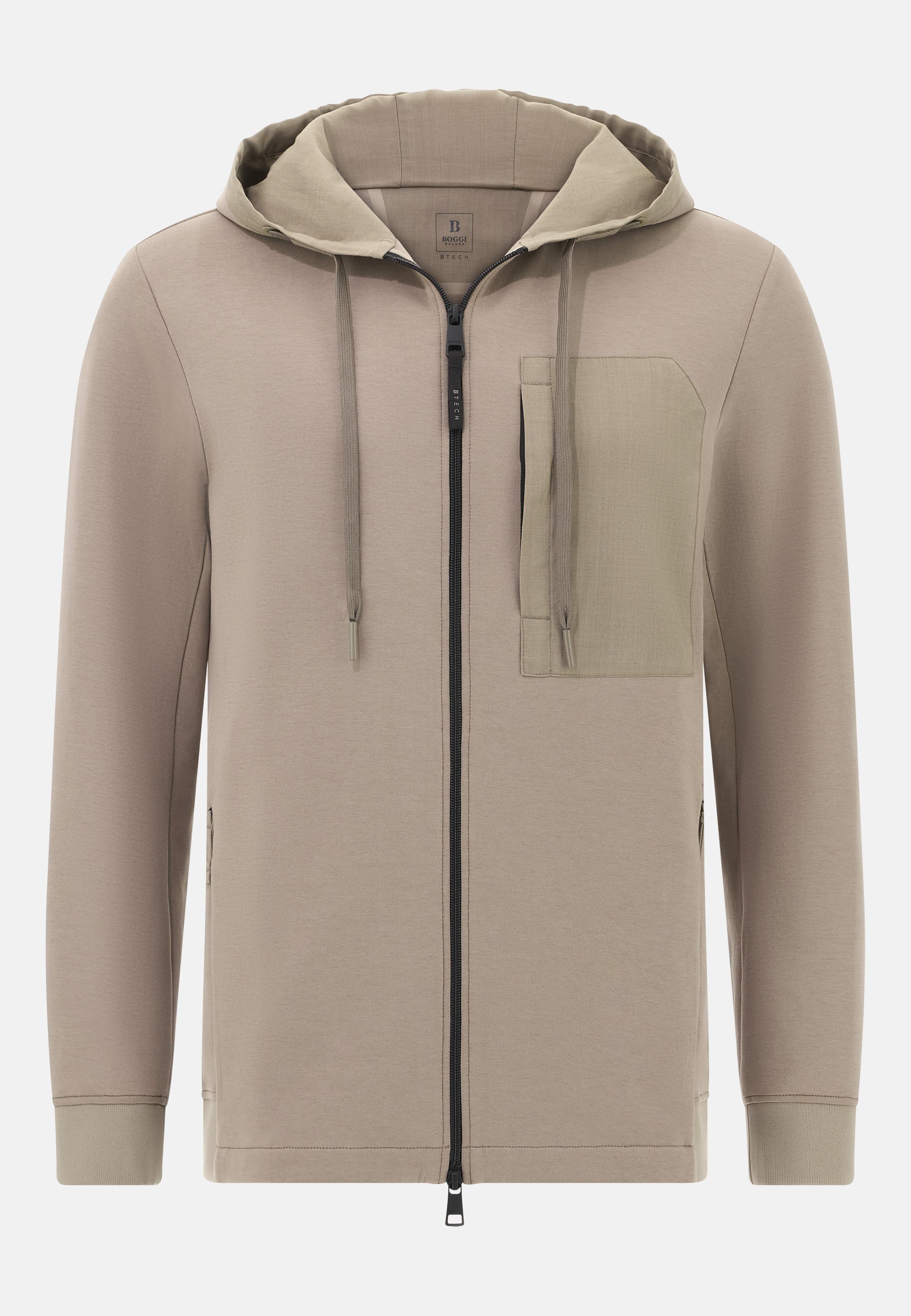 Cotton Blend Scuba Hoodie Brown, Taupe, large image number 3