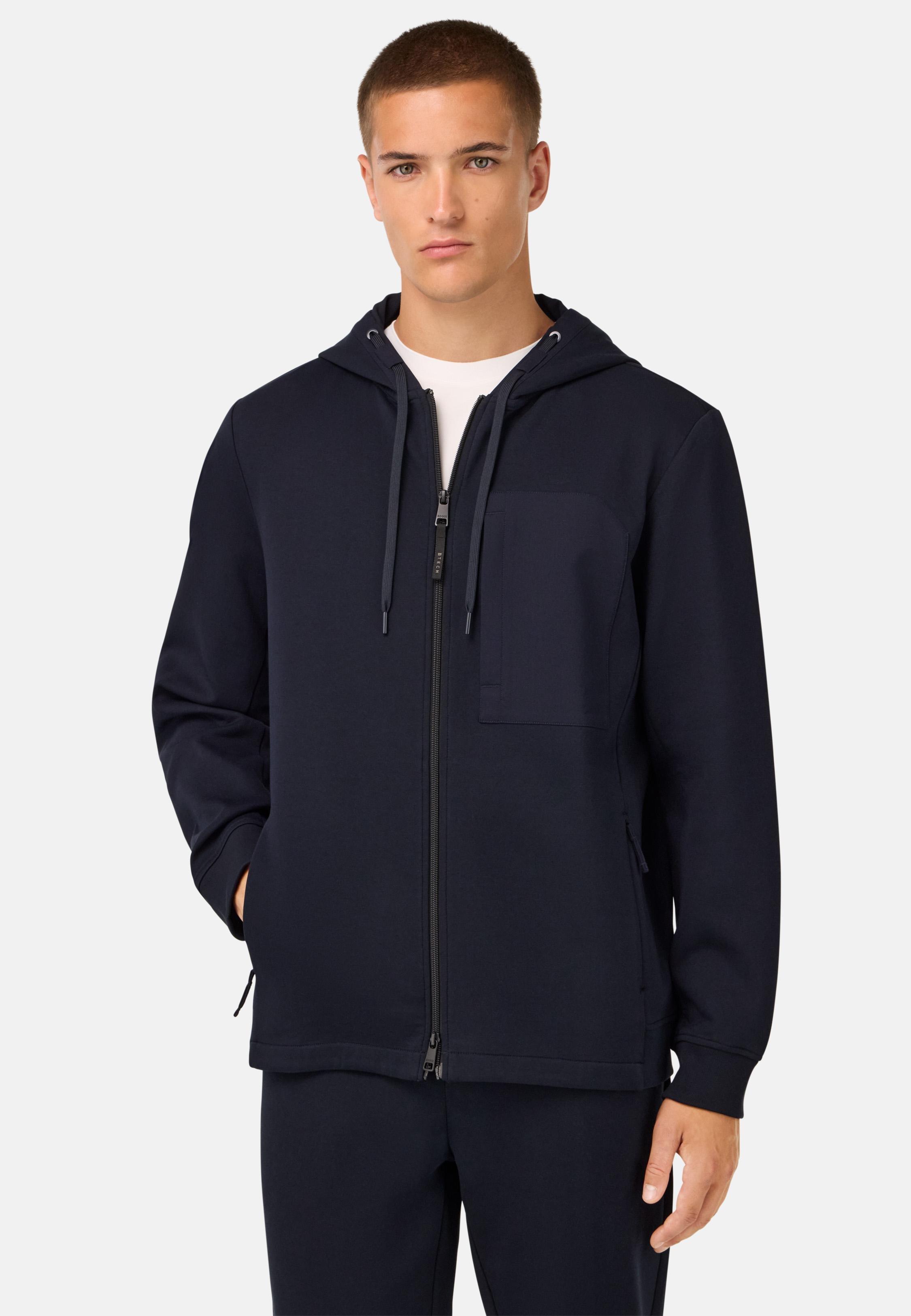 Cotton Blend Scuba Hoodie Blue, , large image number 0