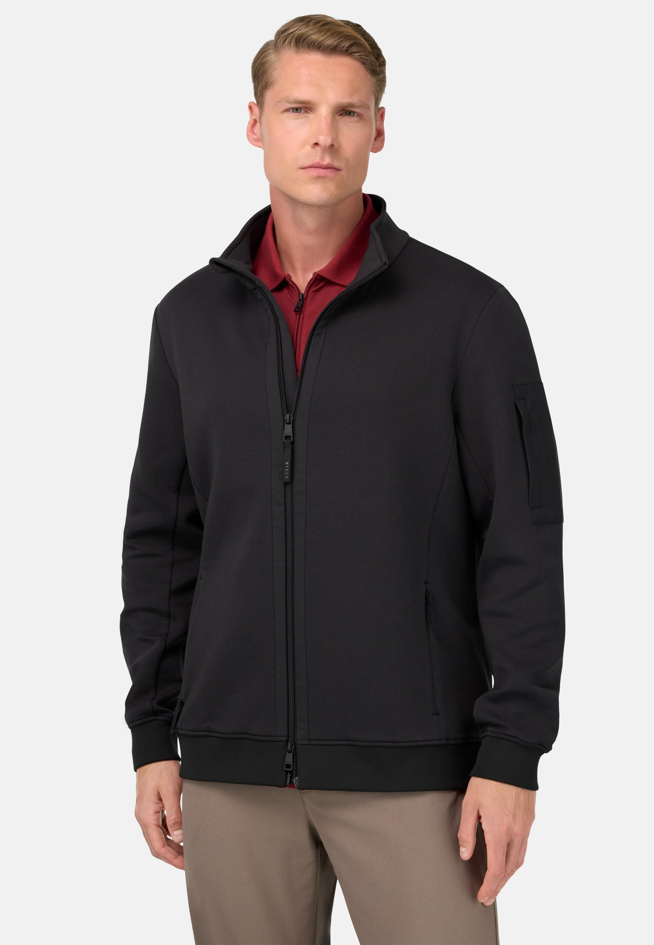 Full-Zip Sweatshirt in Cotton Blend Scuba Black, , large image number 0