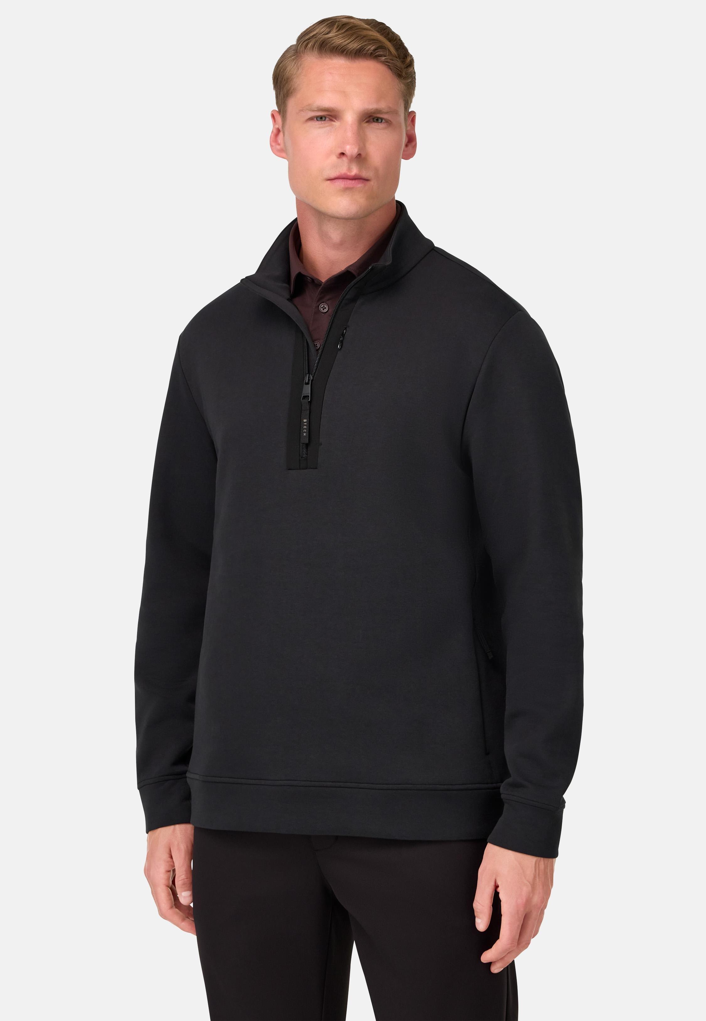 Mock Polo Neck Sweatshirt in Cotton Blend Scuba Black, , large image number 0