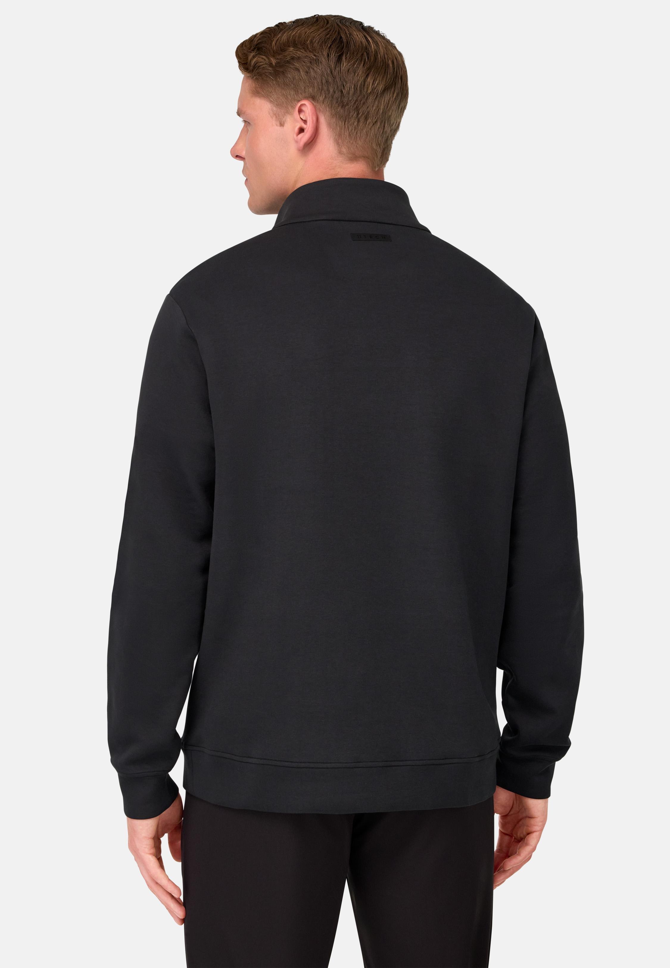 Mock Polo Neck Sweatshirt in Cotton Blend Scuba Black, Black, large image number 1
