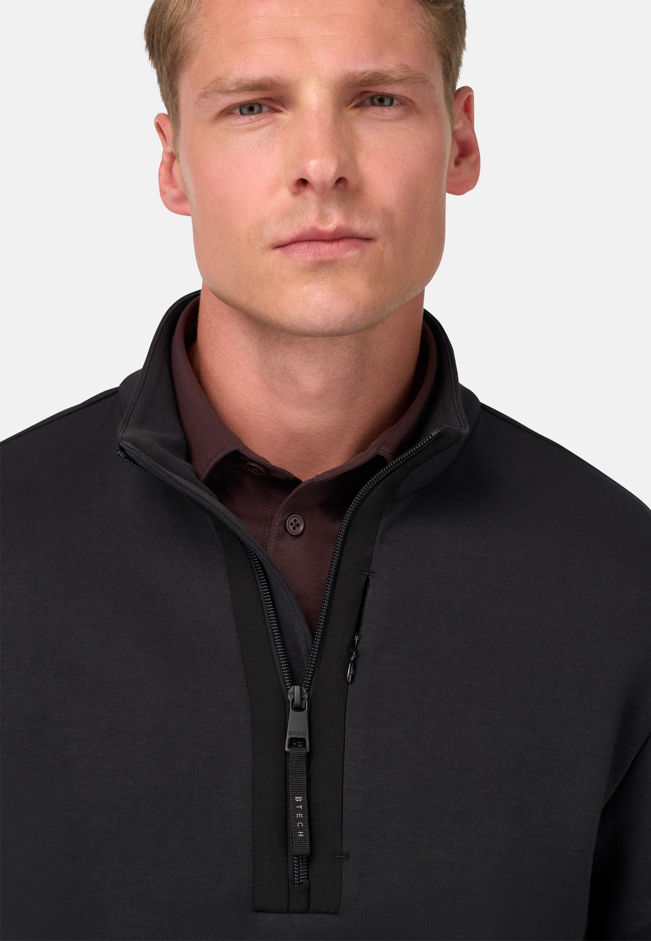 Mock Polo Neck Sweatshirt in Cotton Blend Scuba Black, Black, large image number 2
