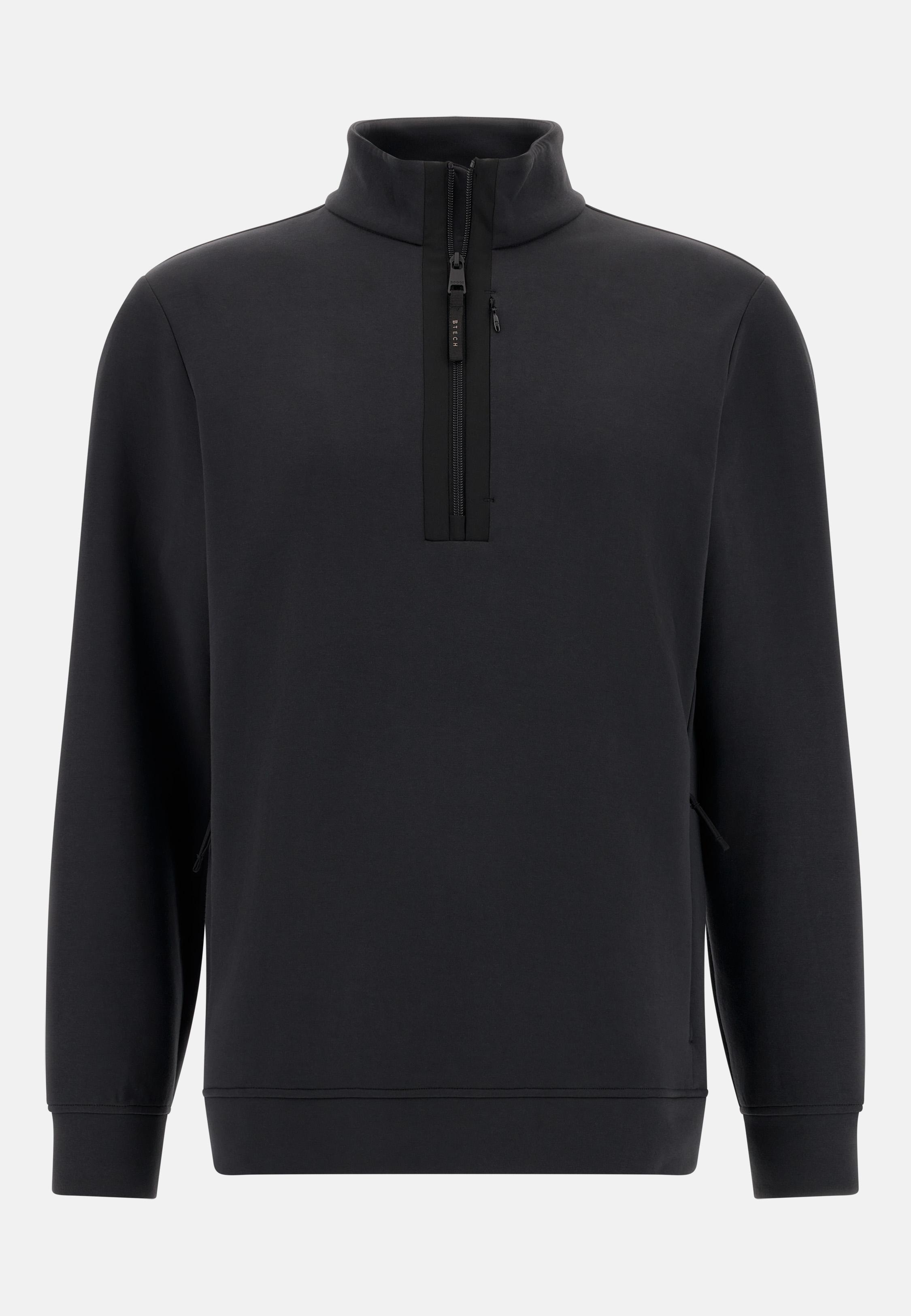Mock Polo Neck Sweatshirt in Cotton Blend Scuba Black, Black, large image number 3