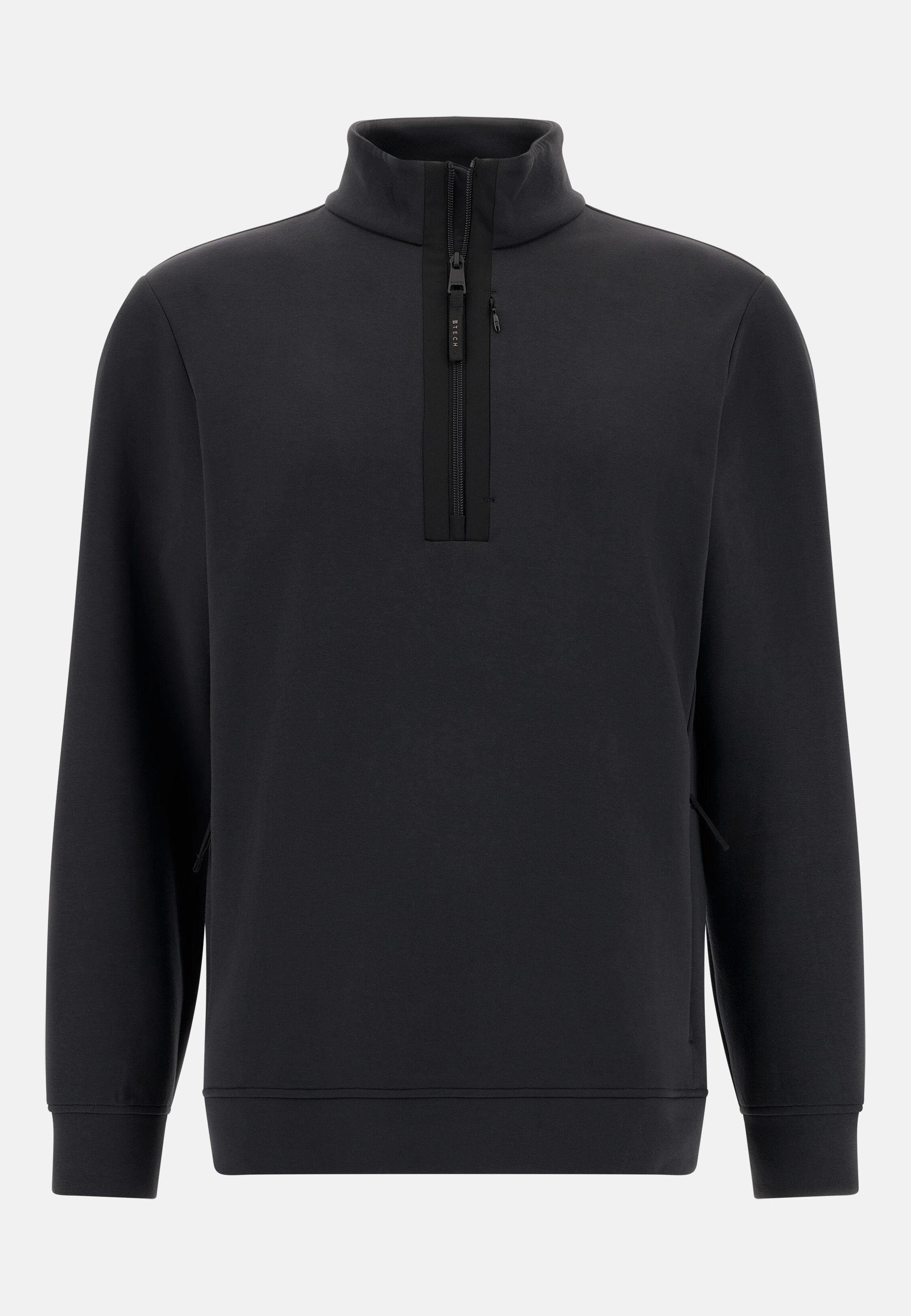 Mock Polo Neck Sweatshirt in Cotton Blend Scuba Black, 3901_BLAC, large image number 3