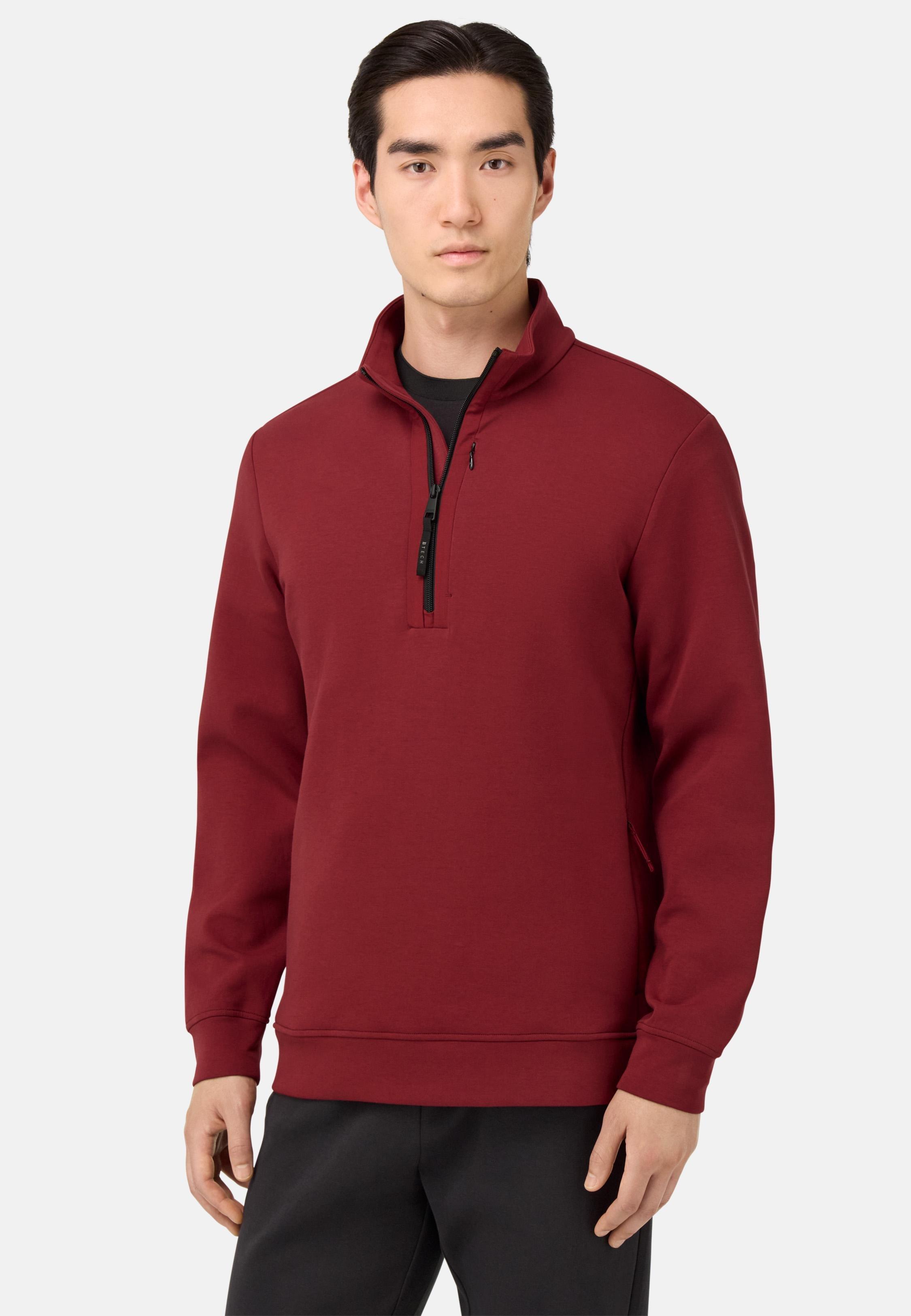 Mock Polo Neck Sweatshirt in Cotton Blend Scuba Red, Burgundy, medium