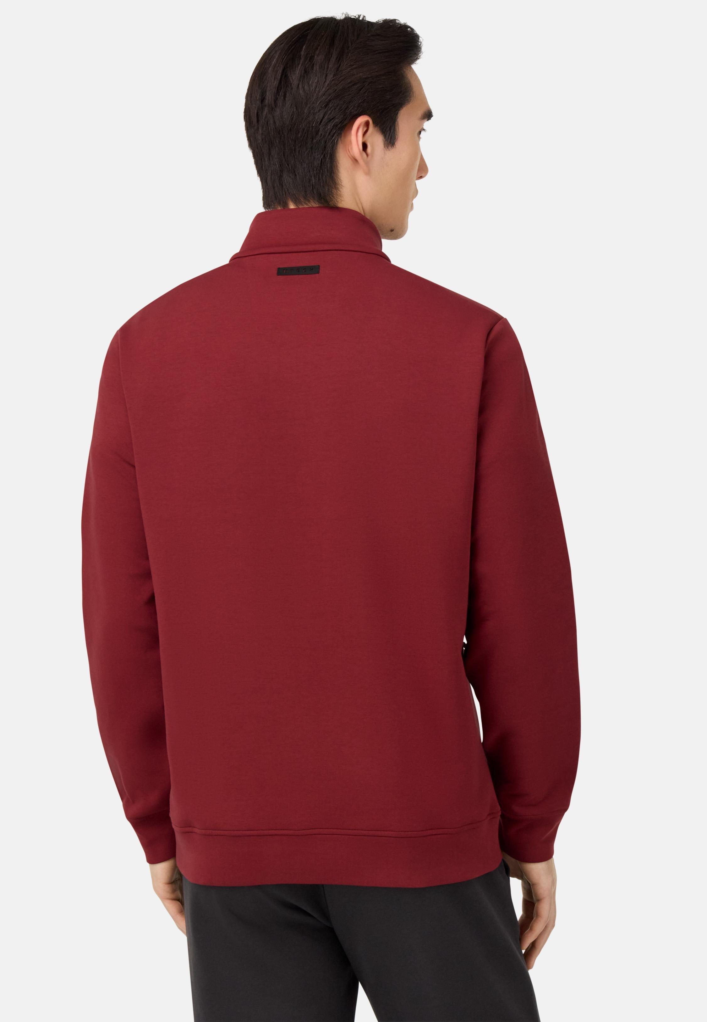 Mock Polo Neck Sweatshirt in Cotton Blend Scuba Red, Burgundy, medium