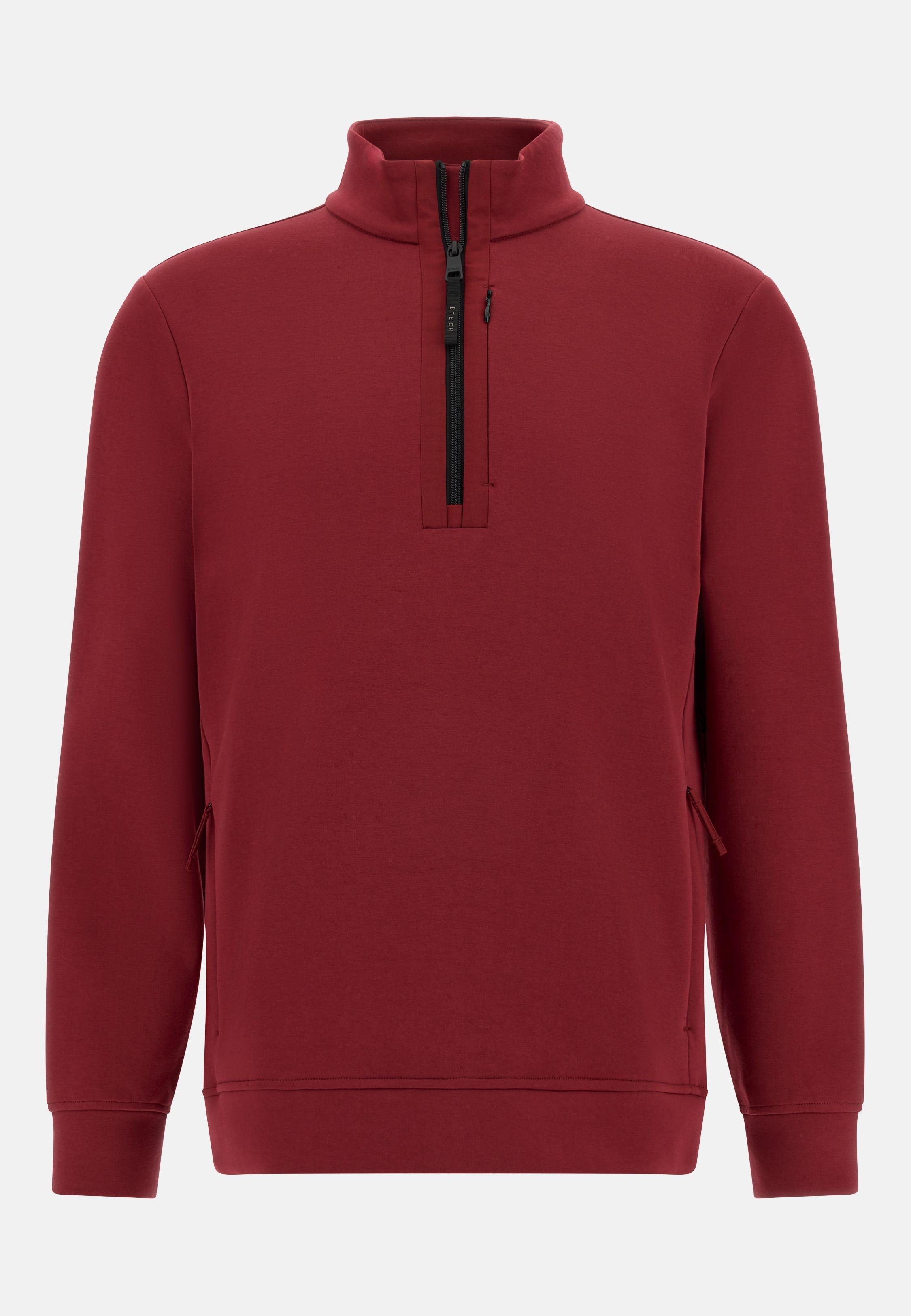 Mock Polo Neck Sweatshirt in Cotton Blend Scuba Red, Burgundy, medium