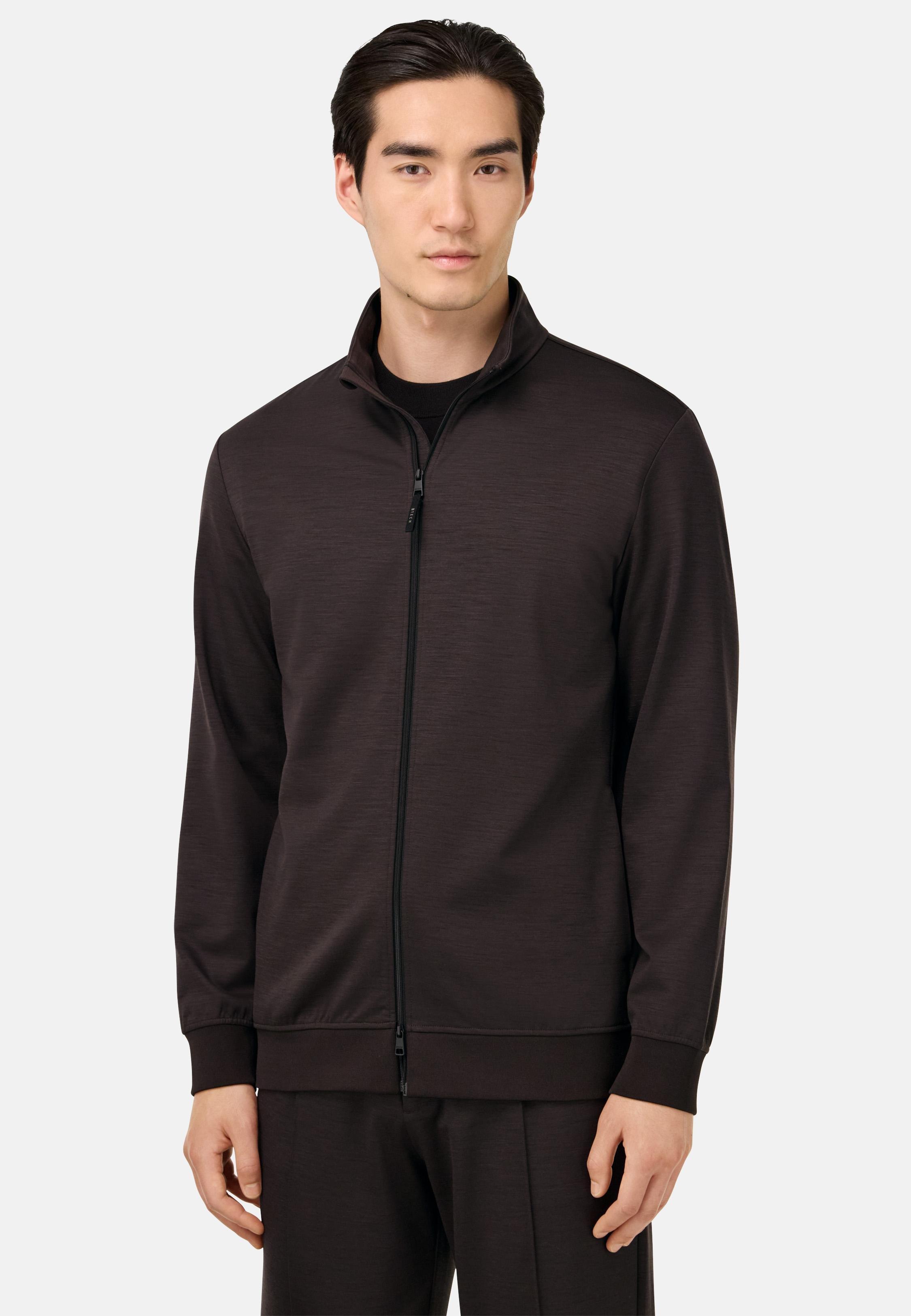 Mock Polo Neck Sweatshirt In A Wool Blend Brown, Brown, medium