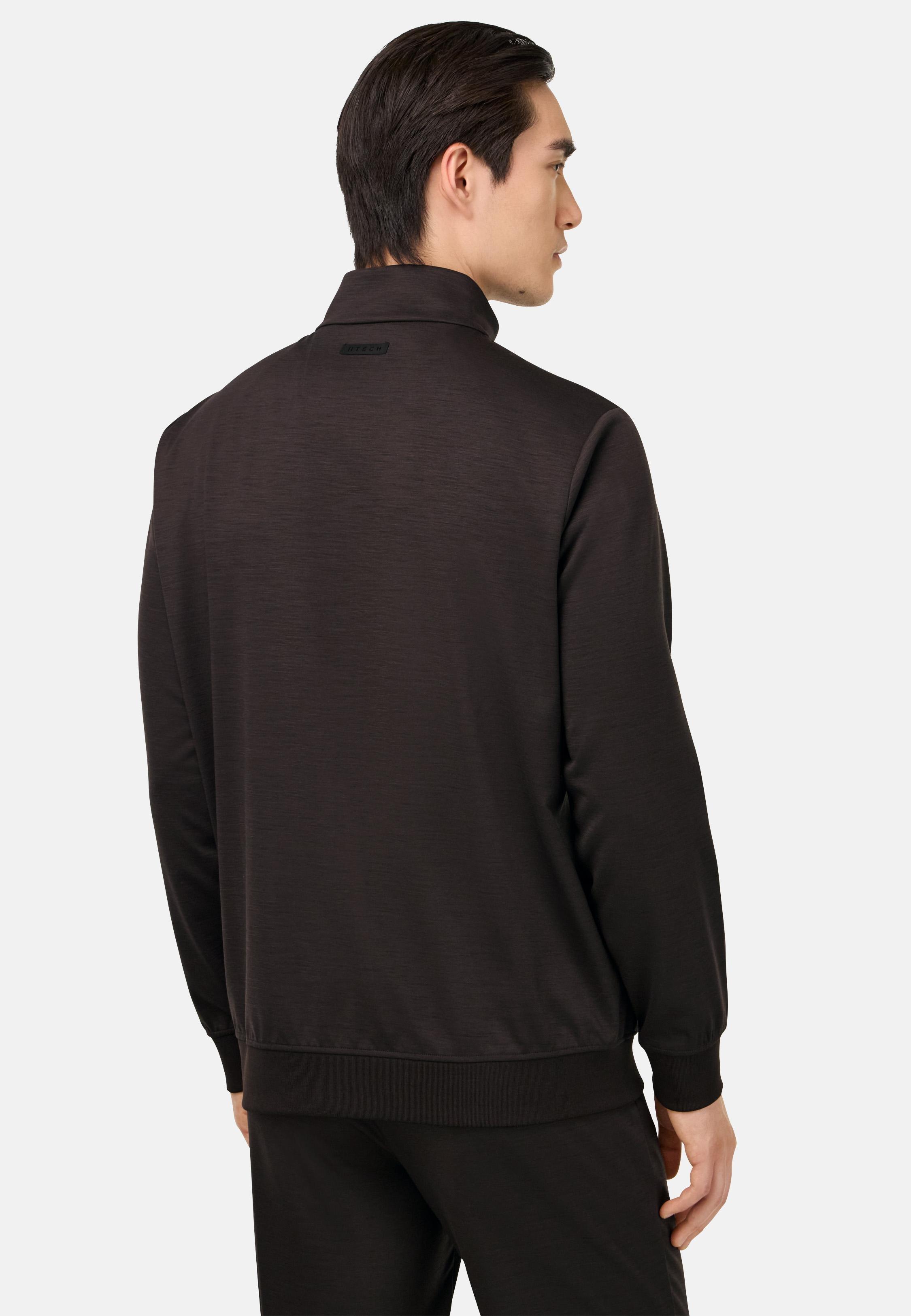 Mock Polo Neck Sweatshirt In A Wool Blend Brown, Brown, large image number 1