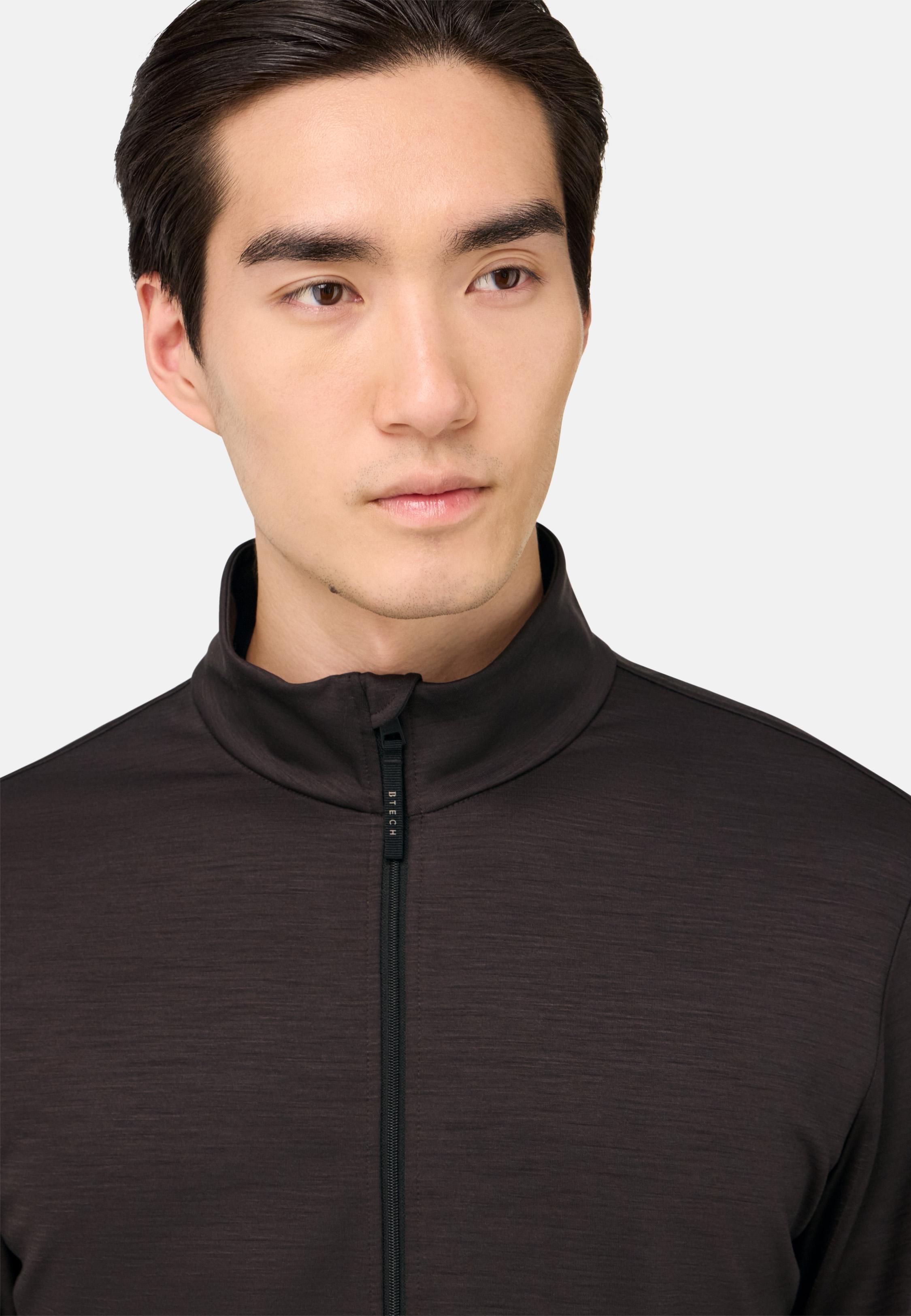 Mock Polo Neck Sweatshirt In A Wool Blend Brown, Brown, medium