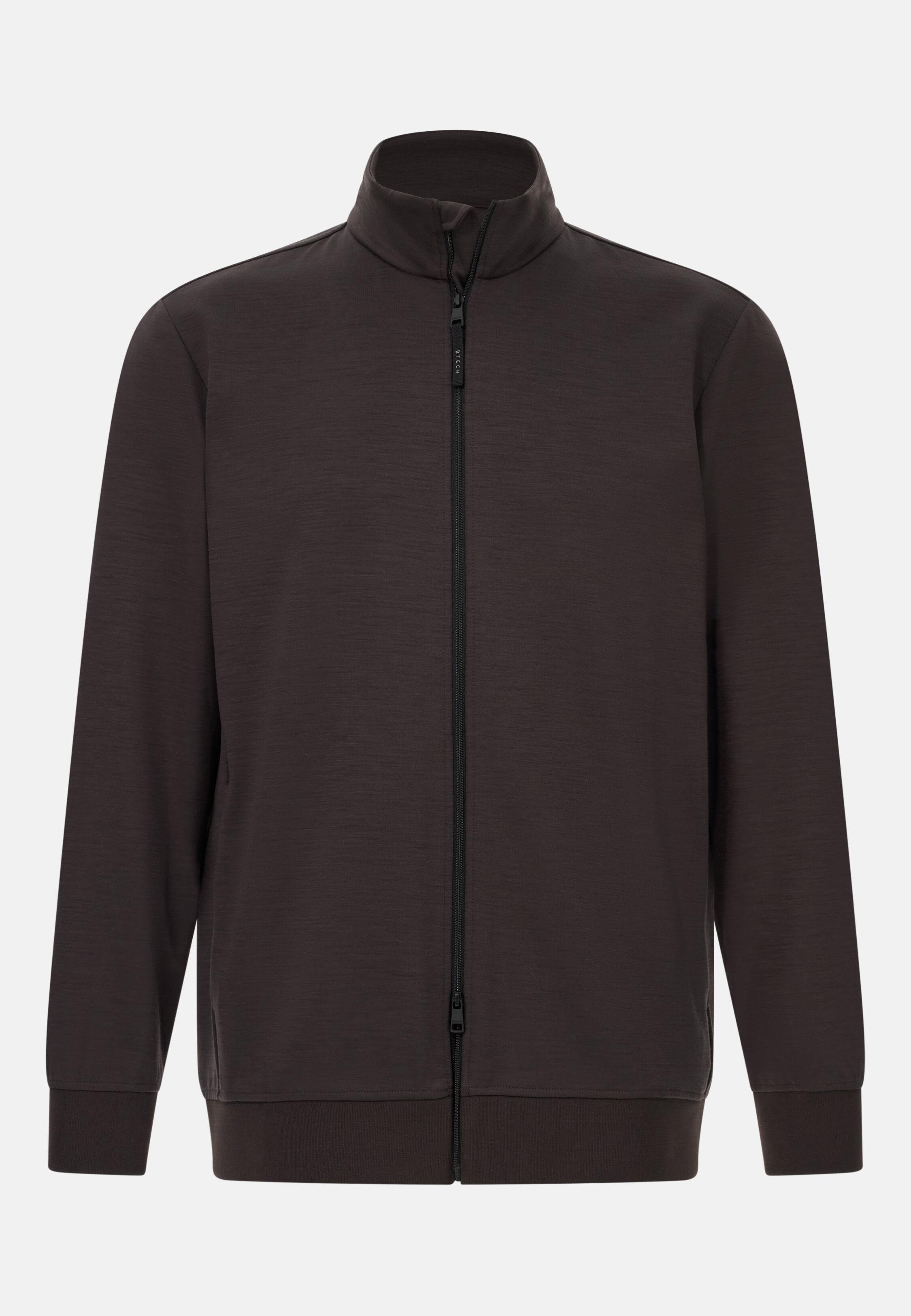 Mock Polo Neck Sweatshirt In A Wool Blend Brown, Brown, large image number 3