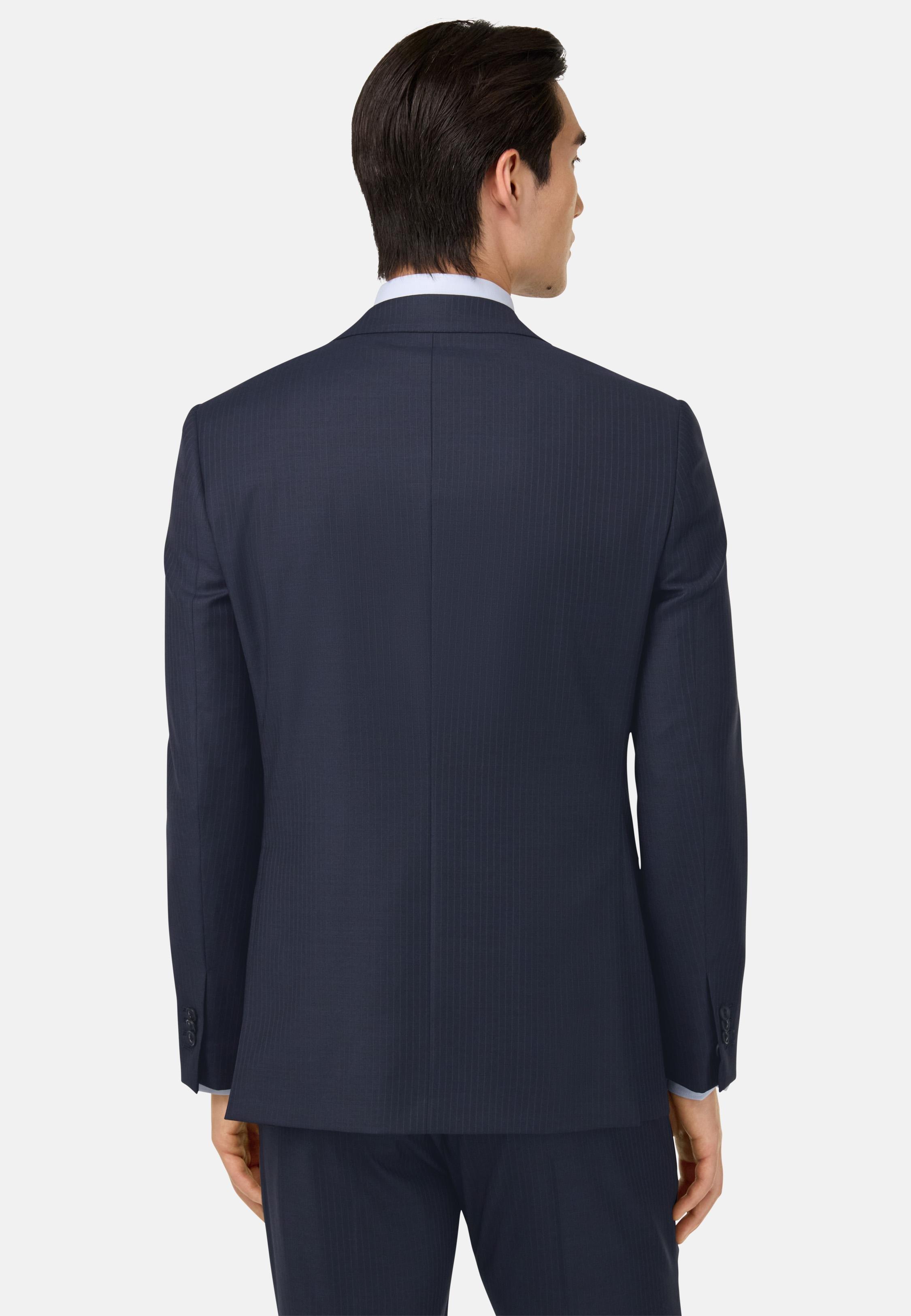Pinstripe Stretch Wool Suit Blue, Navy blue, medium