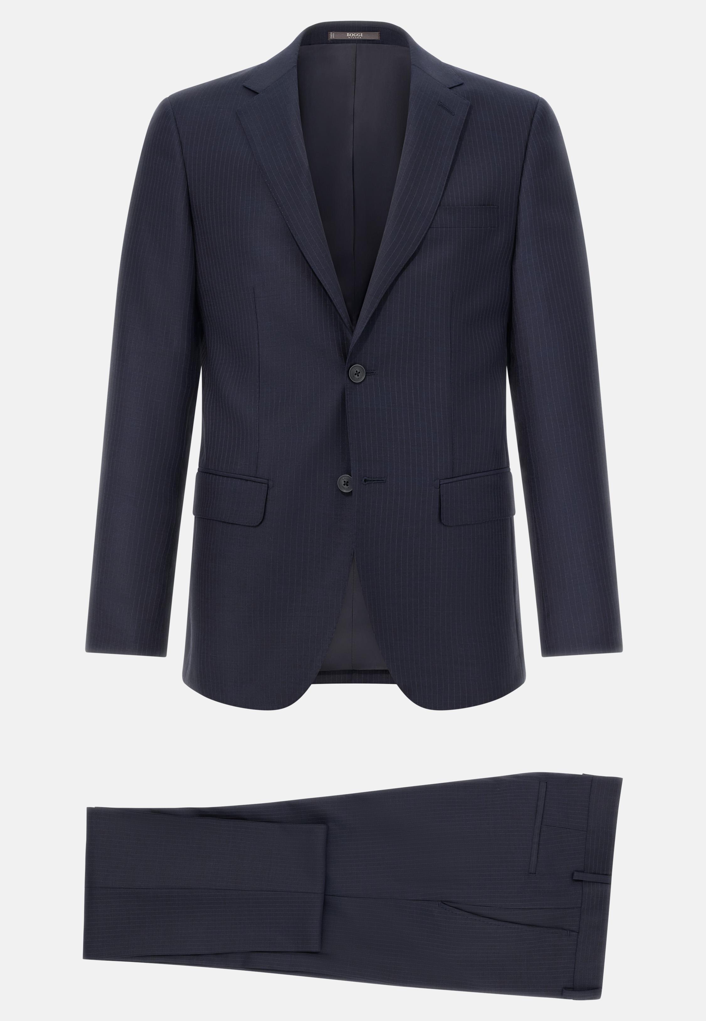 Pinstripe Stretch Wool Suit Blue, , large image number 4