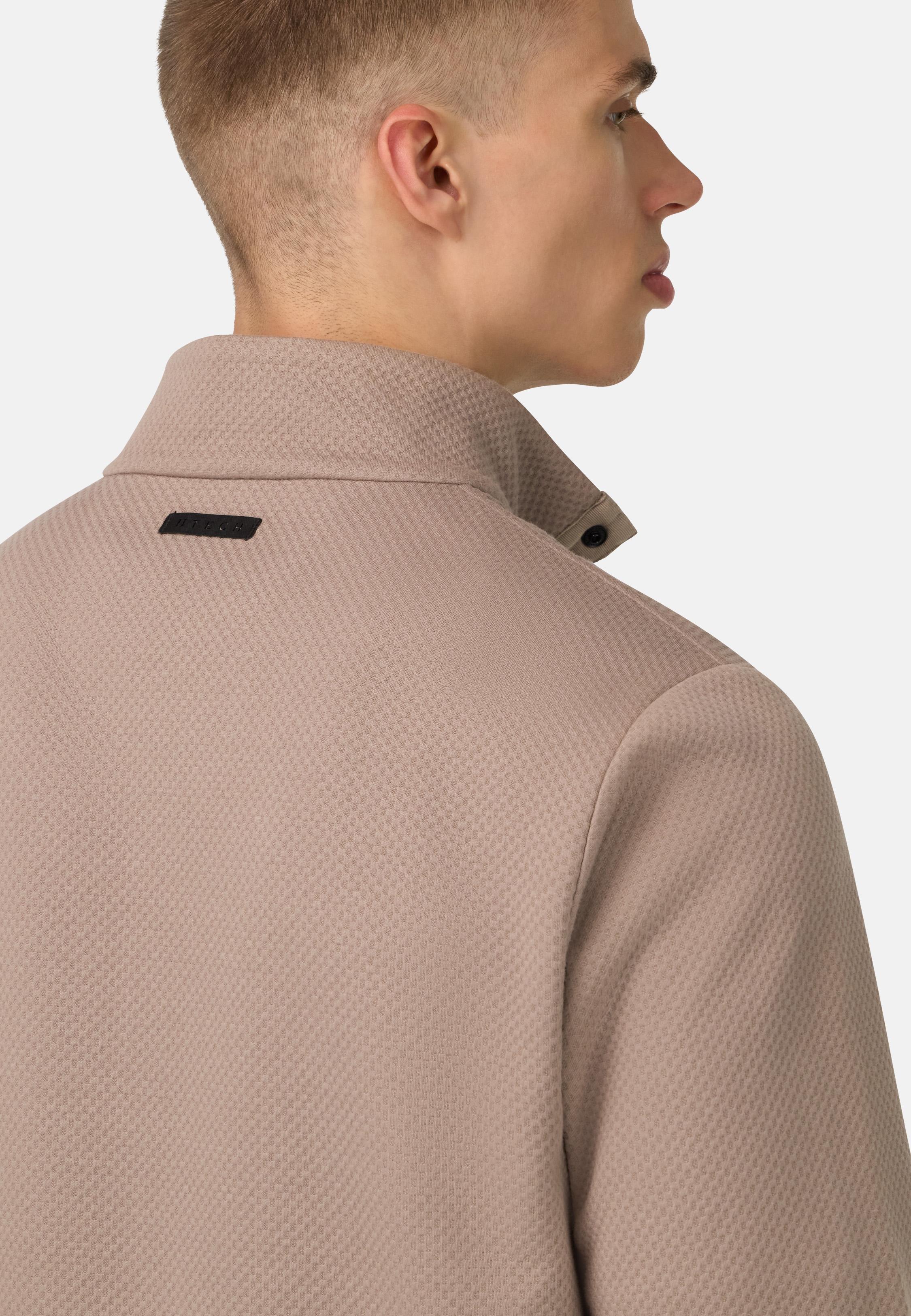 Mock Polo Neck Sweatshirt Brown, Taupe, medium