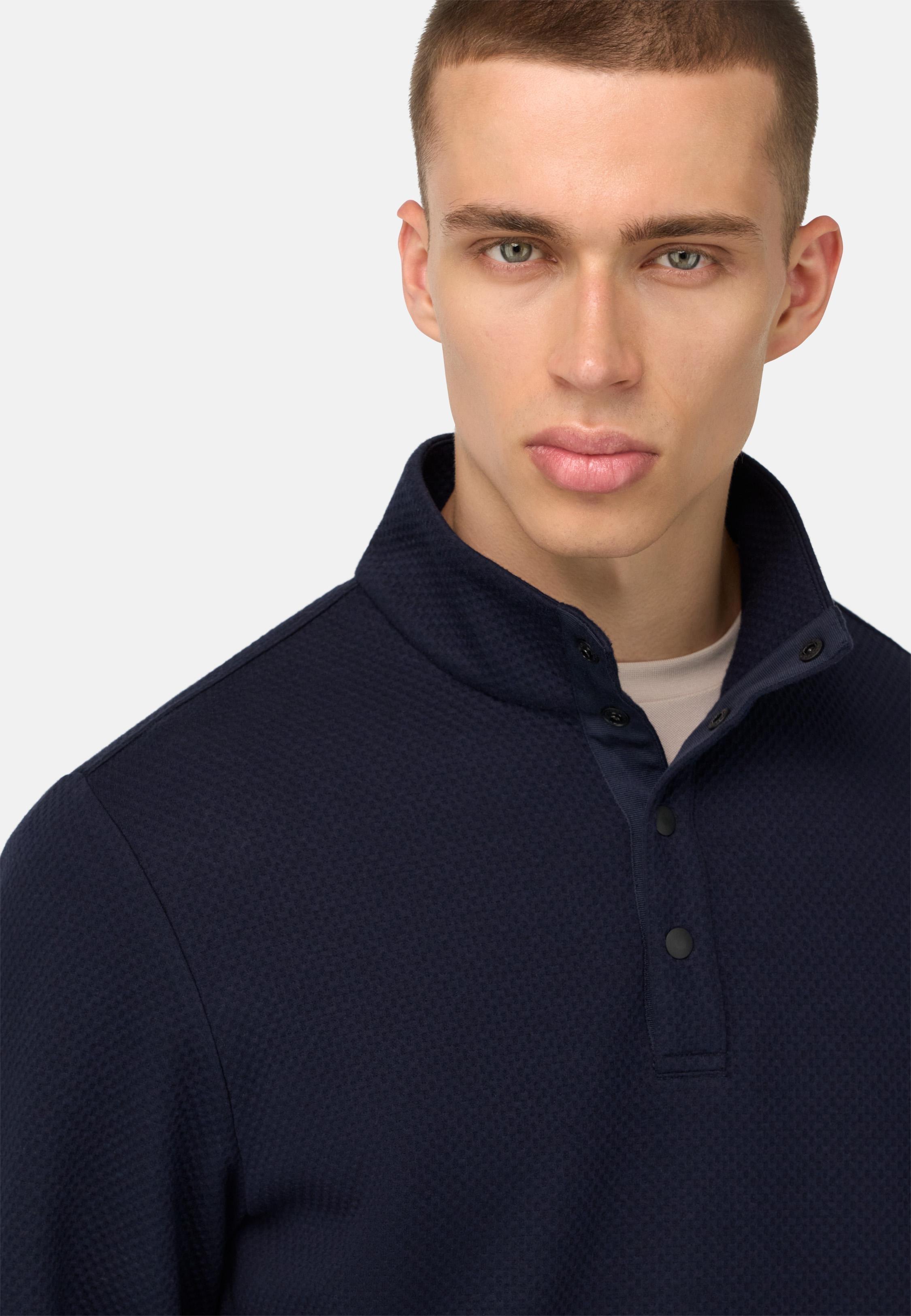 Mock Polo Neck Sweatshirt Blue, Navy blue, medium
