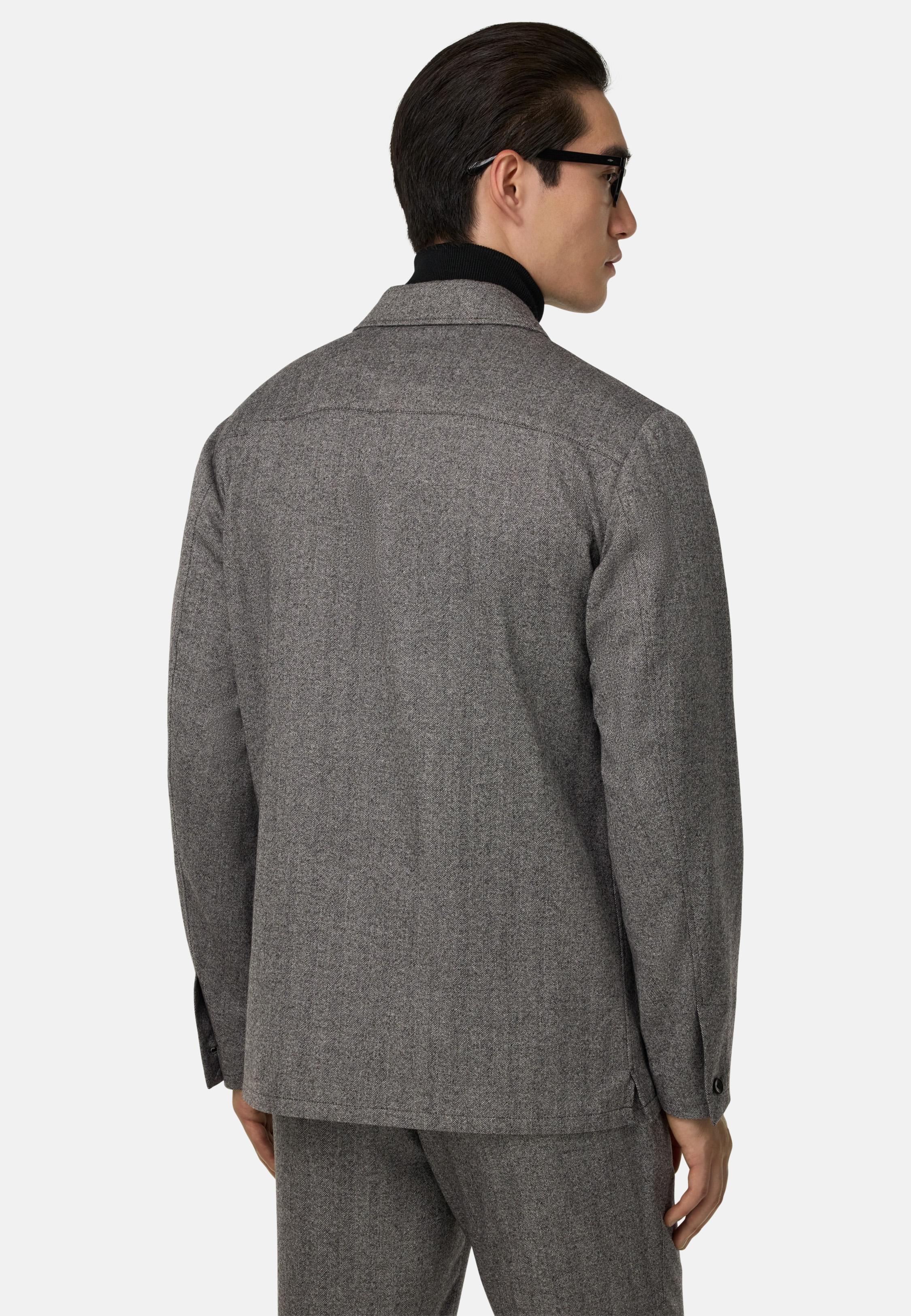 Herringbone Shirt Jacket in Pure Wool Grey, Charcoal, medium