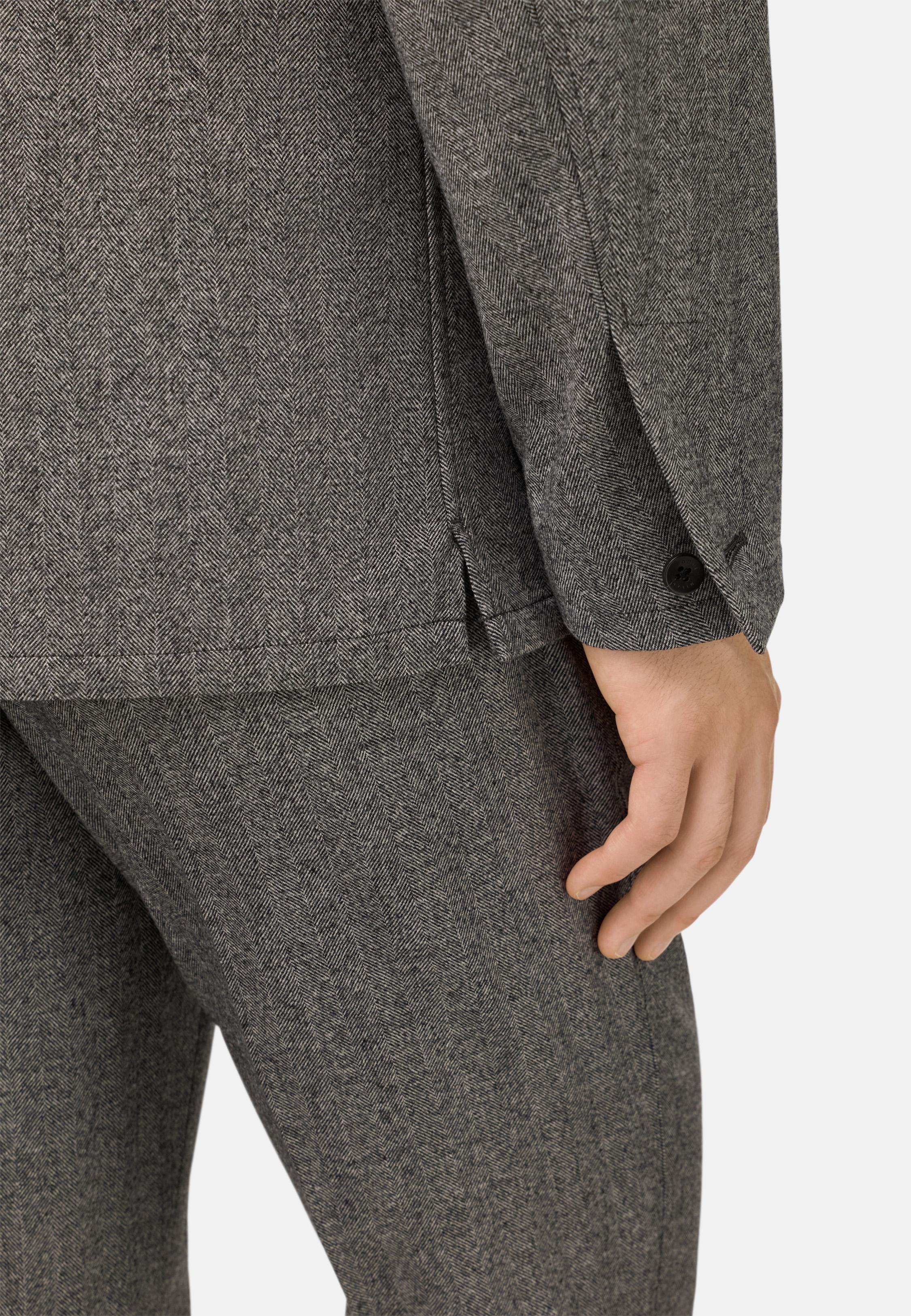 Herringbone Shirt Jacket in Pure Wool Grey, Charcoal, large image number 2