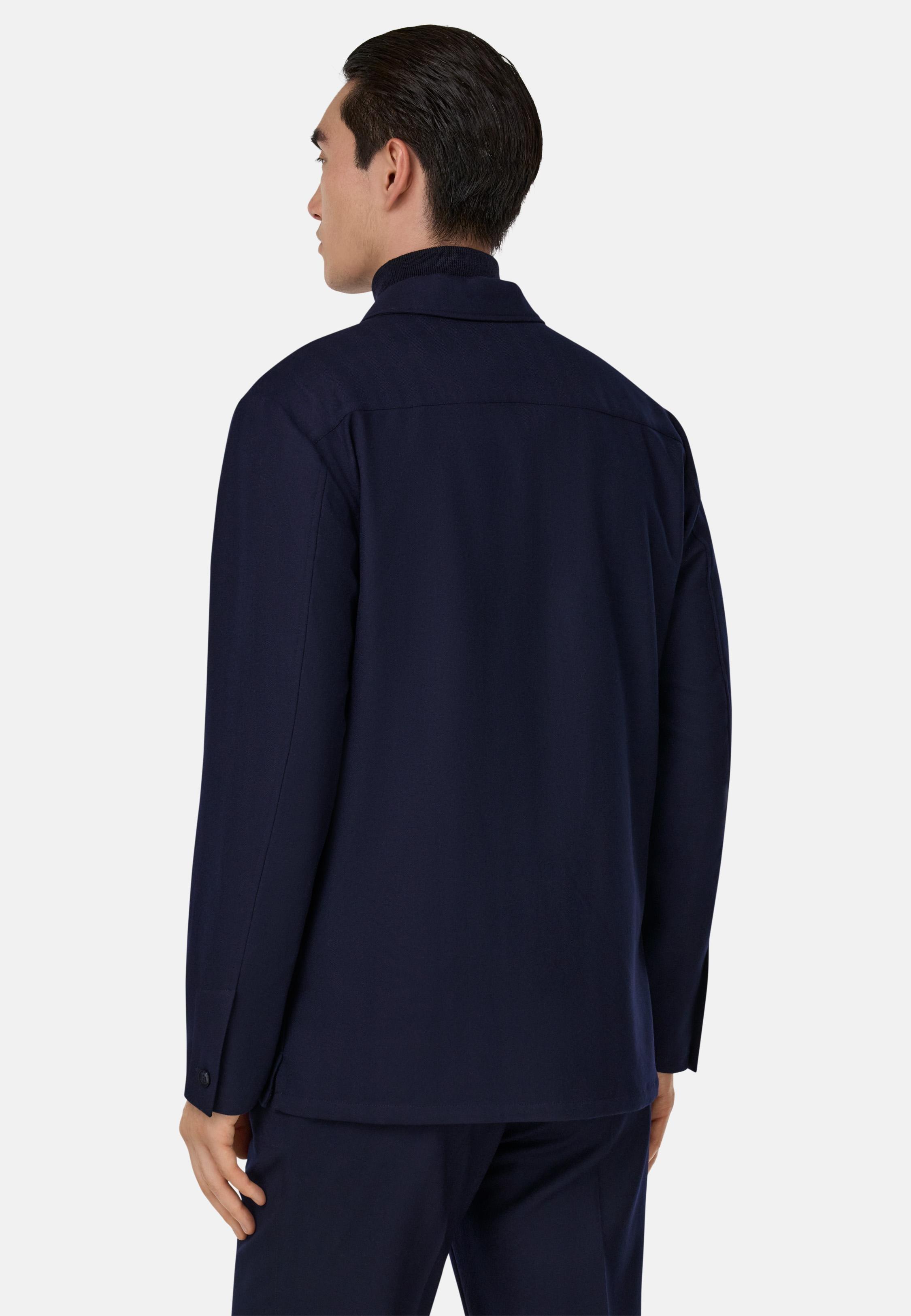 Herringbone Shirt Jacket In Pure Wool Blue, Navy blue, large image number 1
