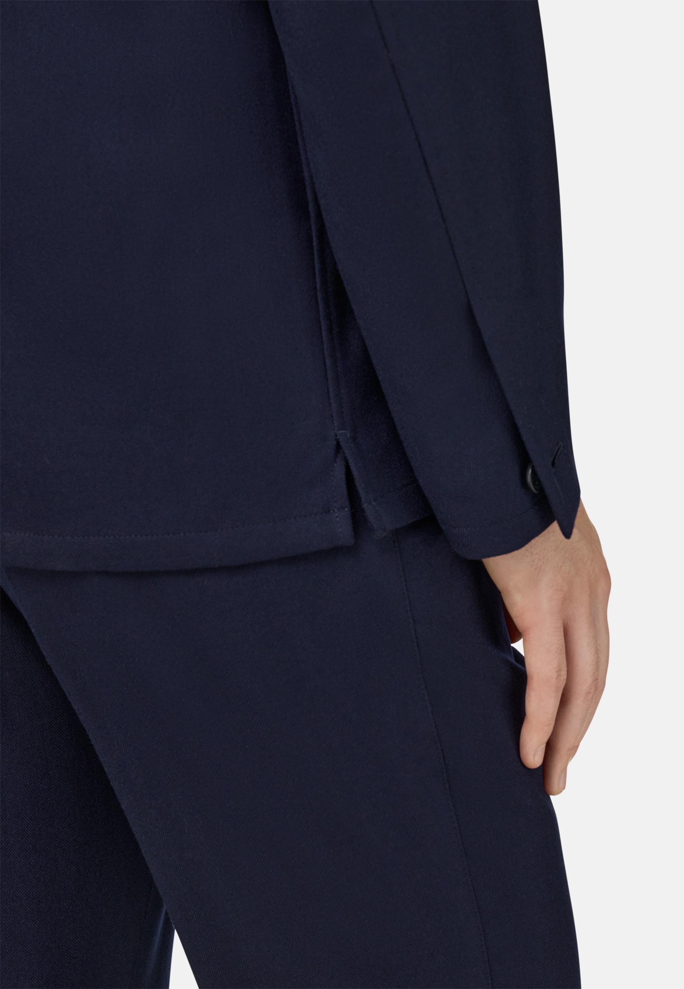 Herringbone Shirt Jacket In Pure Wool Blue, Navy blue, medium
