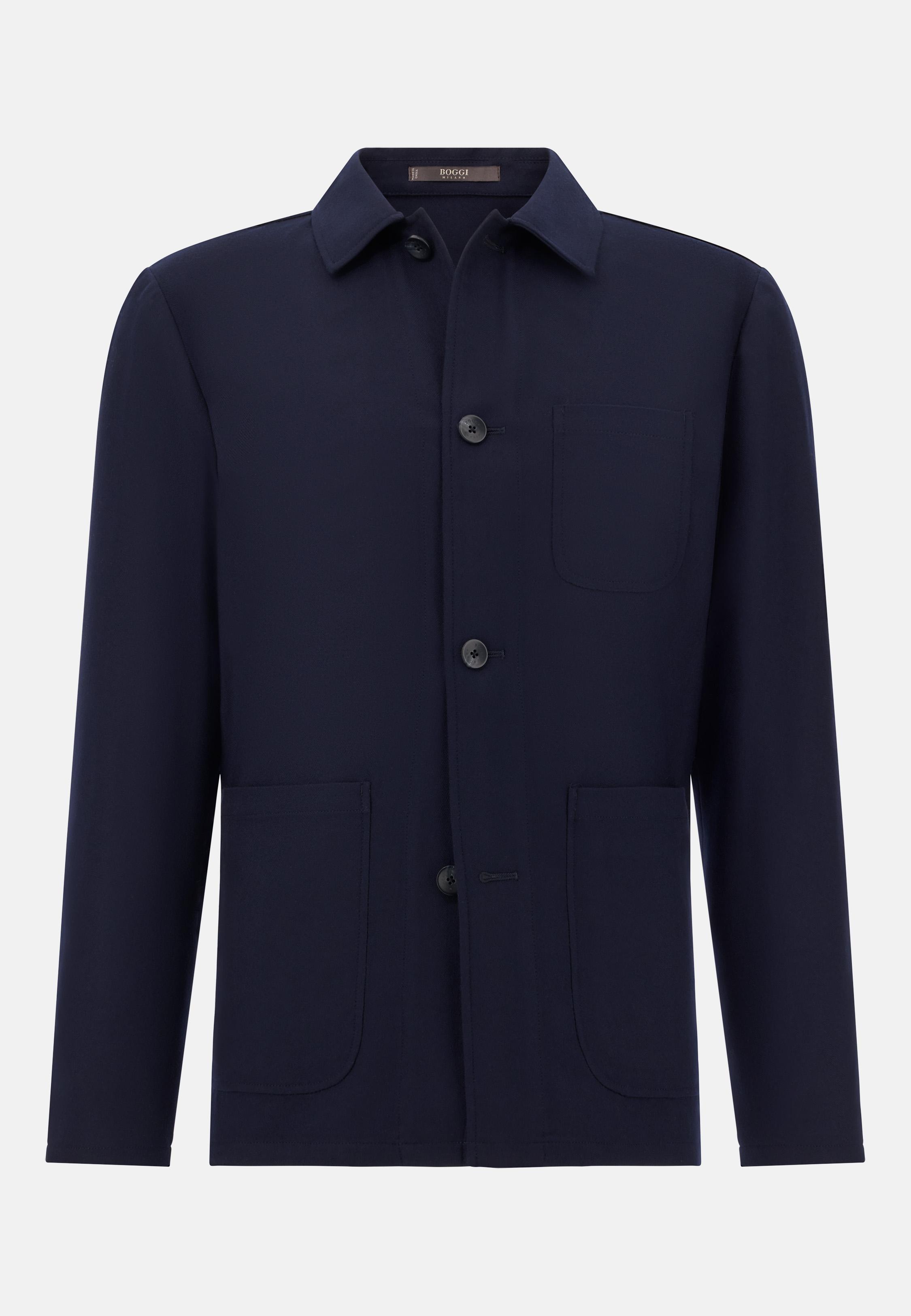 Herringbone Shirt Jacket In Pure Wool Blue, Navy blue, large image number 3