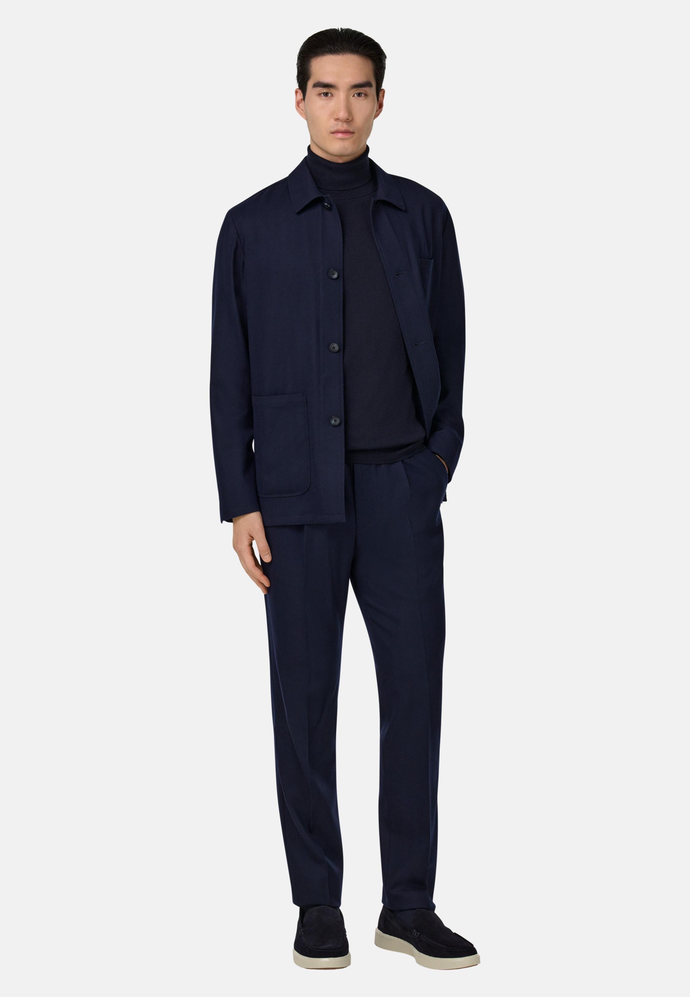 Herringbone Shirt Jacket In Pure Wool Blue, Navy blue, large image number 4