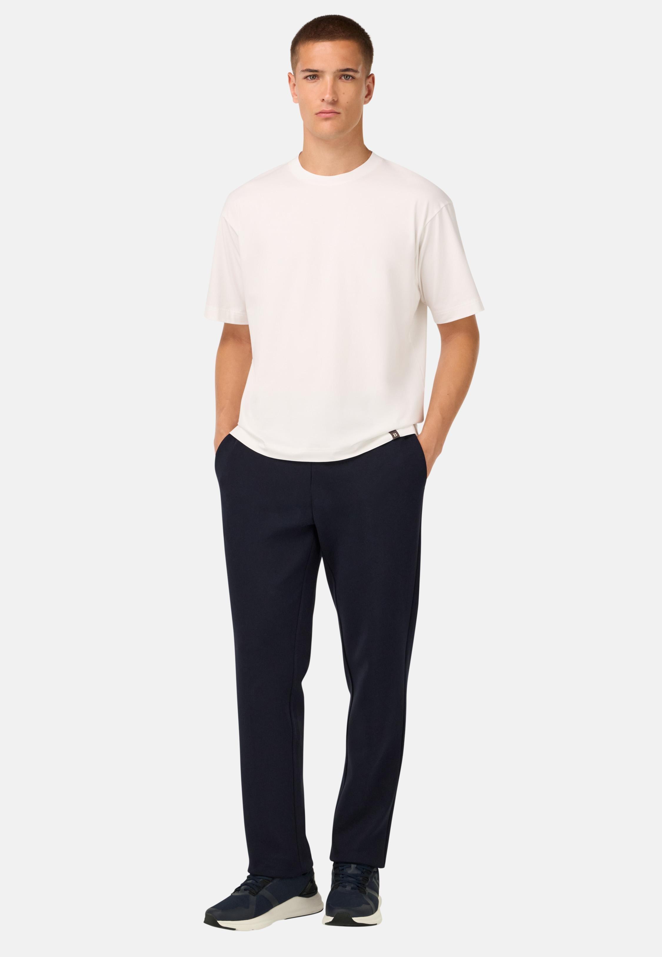 Cotton Blend Scuba Trousers Blue, Navy blue, medium