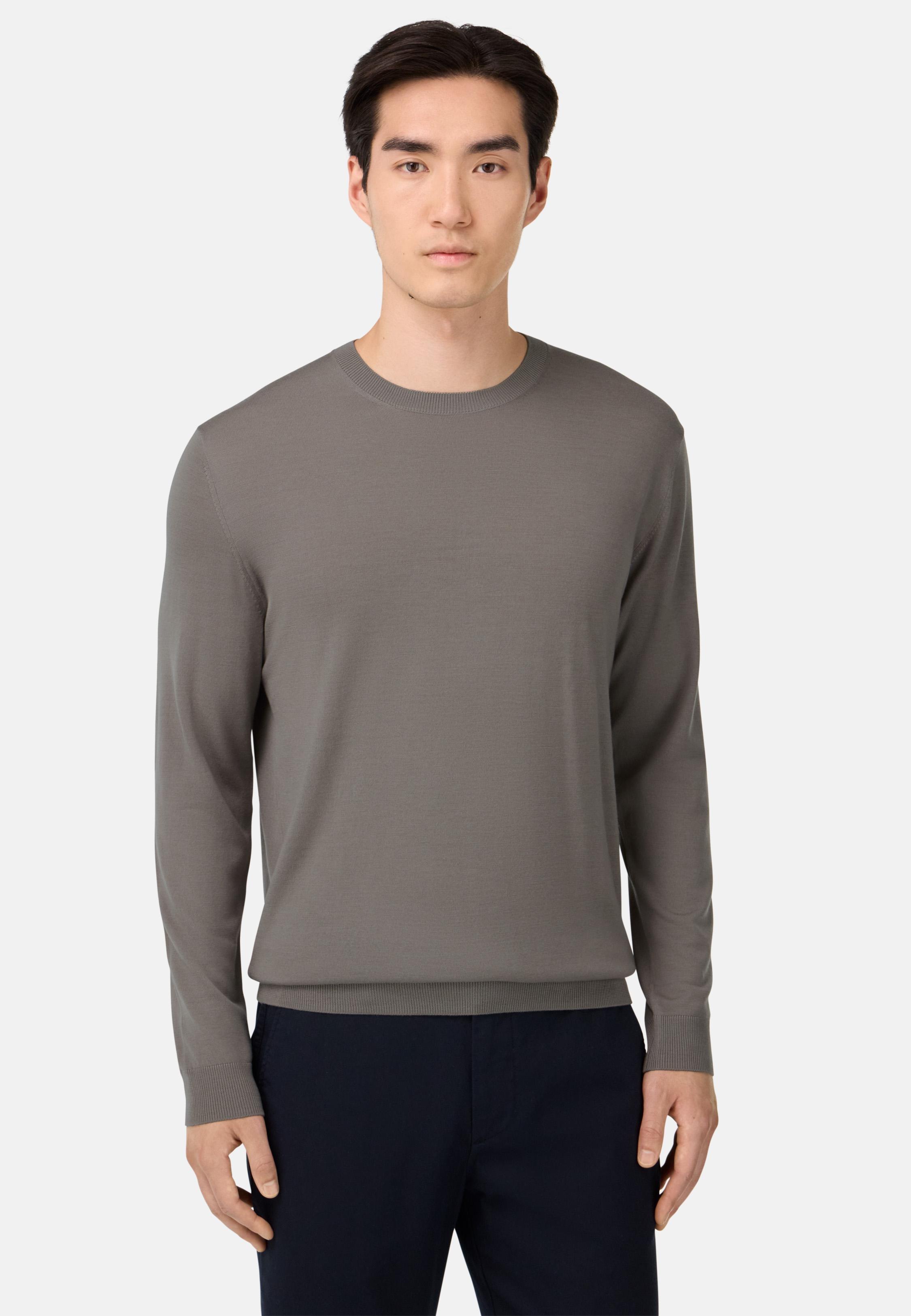 BROWN Super Fine Merino Wool Crew Neck Jumper, , large image number 0