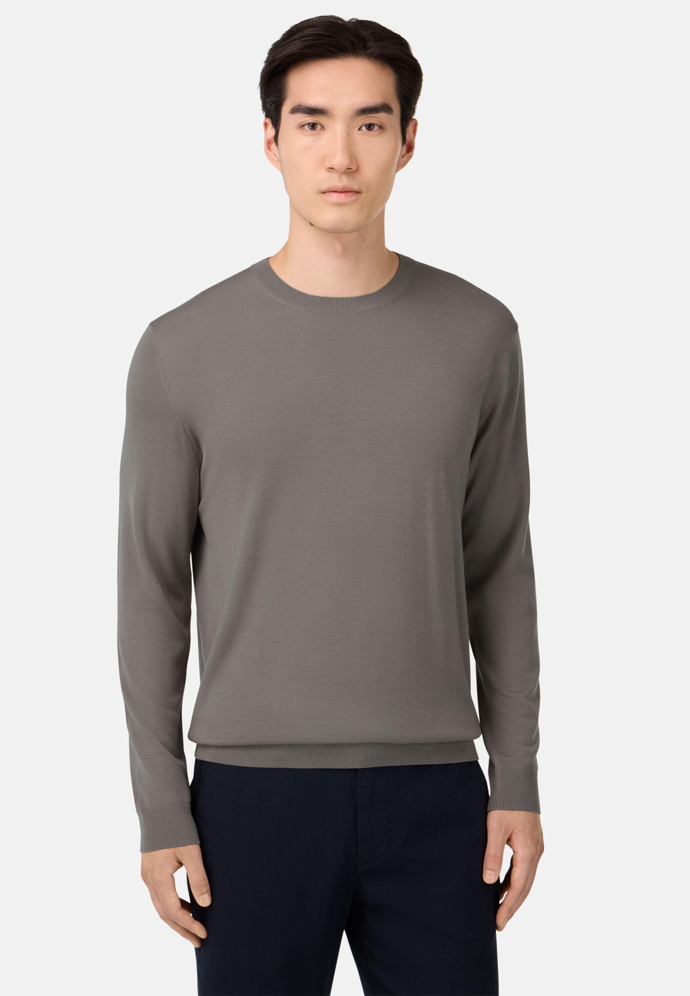 Super Fine Merino Wool Crew Neck Jumper Brown, 3901_TAUP, medium