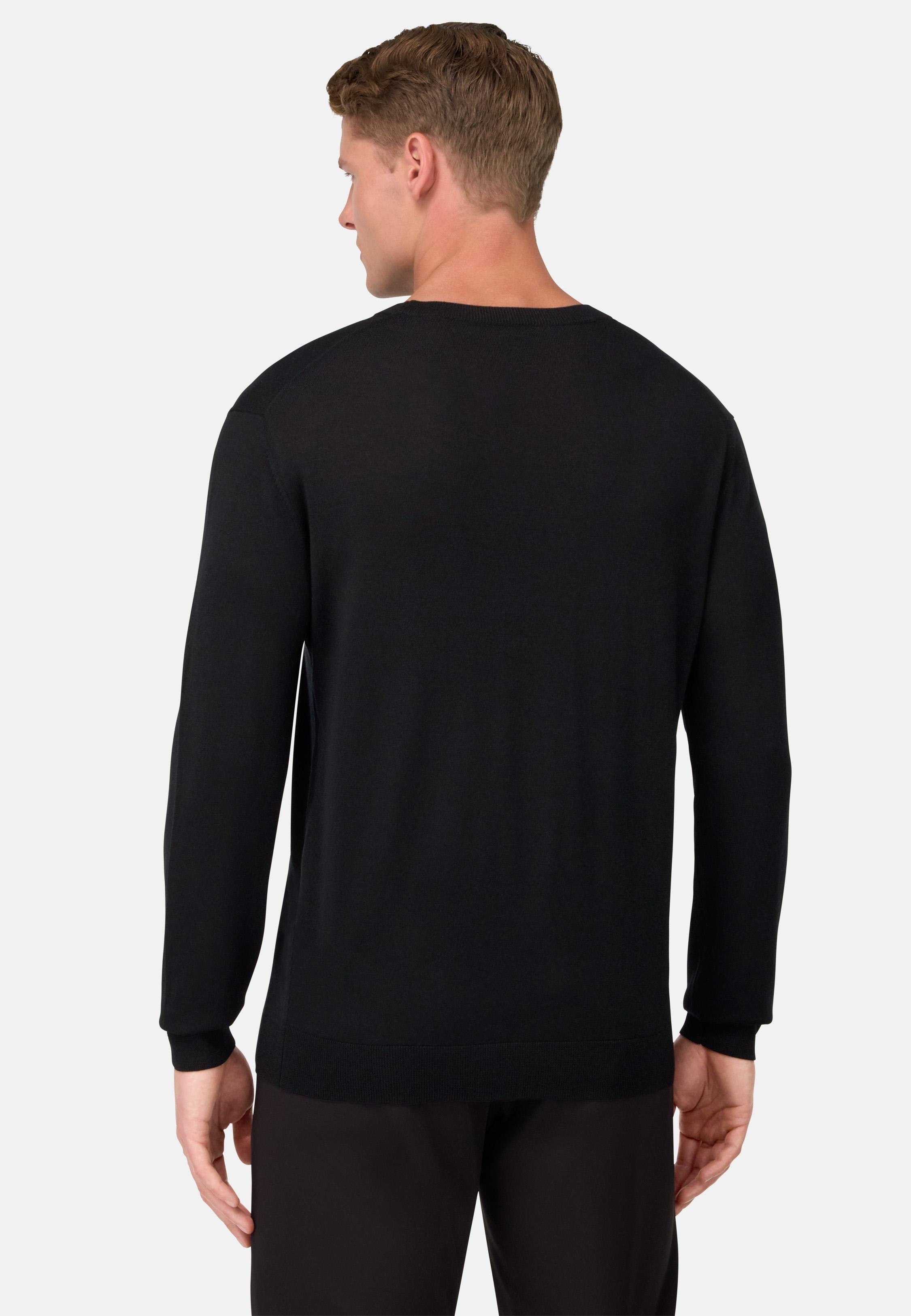 Super Fine Merino Wool Crew Neck Jumper Black, Black, medium