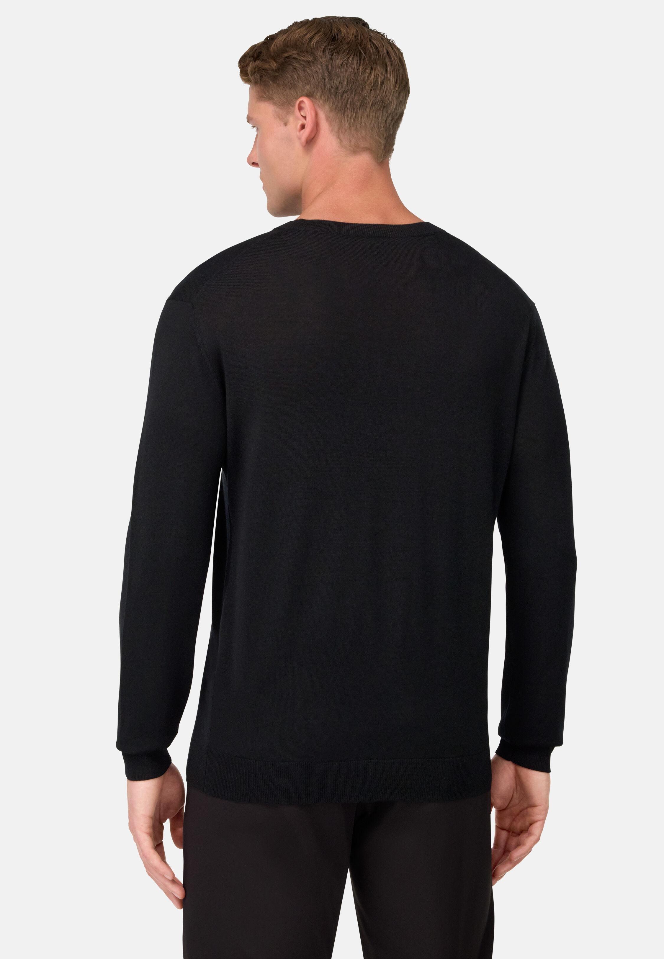 Super Fine Merino Wool Crew Neck Jumper Black, Black, medium