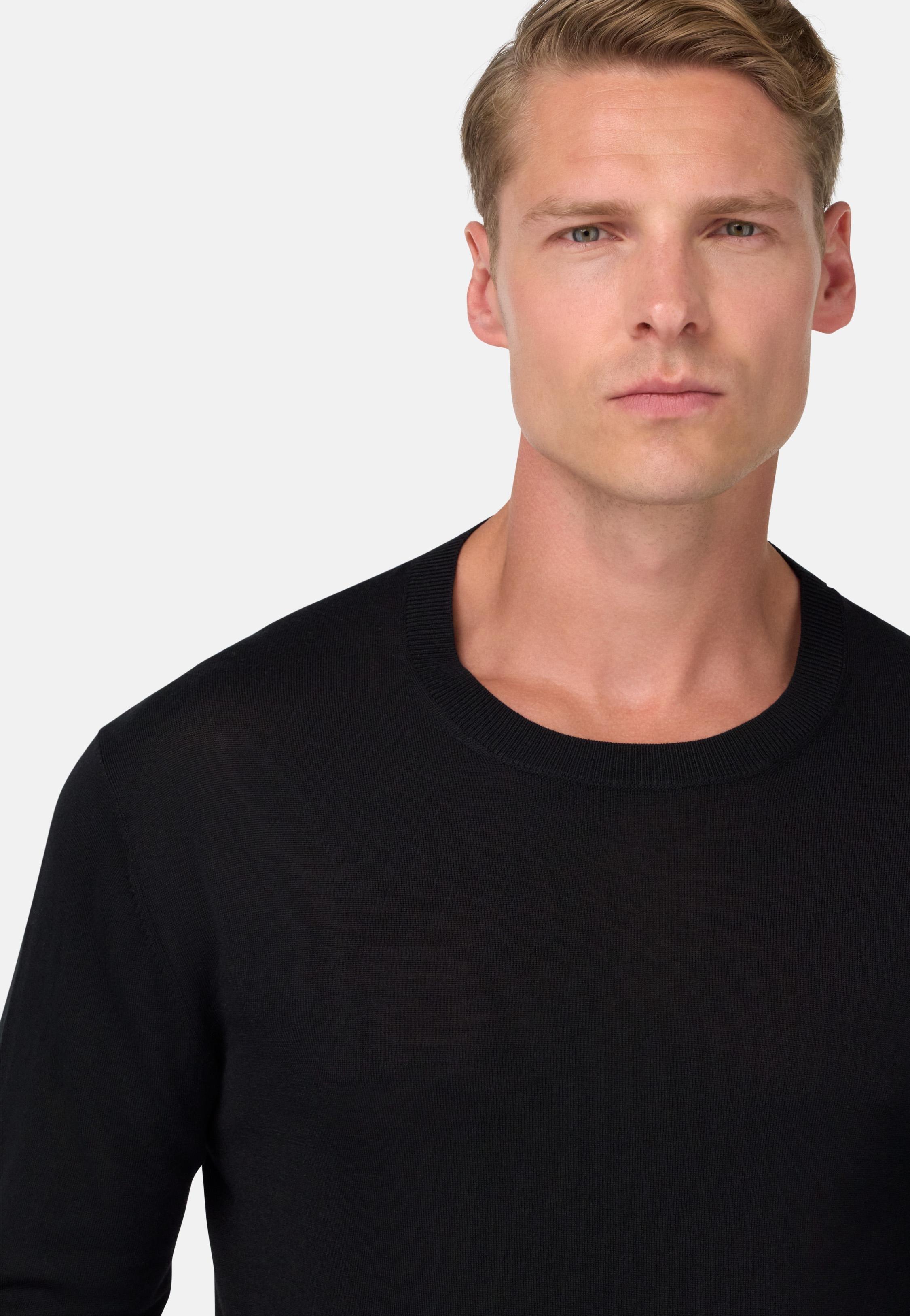 Super Fine Merino Wool Crew Neck Jumper Black, Black, medium