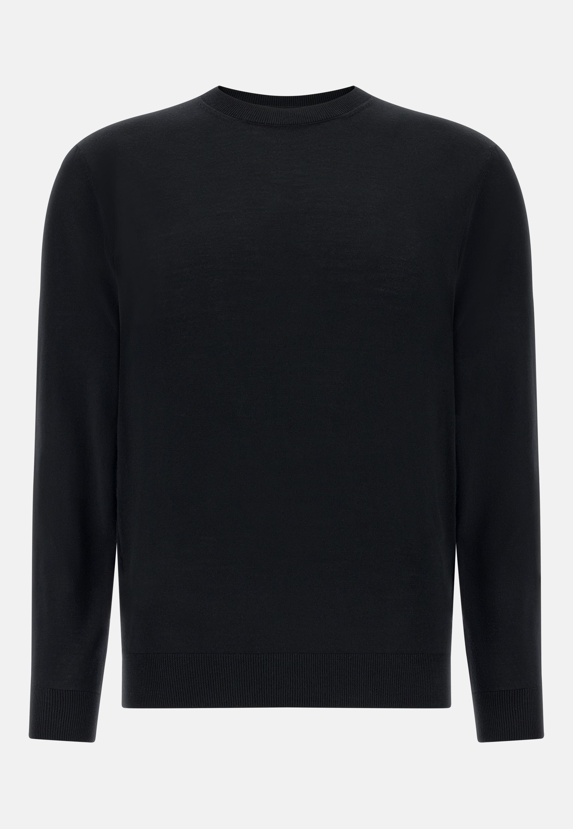 Super Fine Merino Wool Crew Neck Jumper Black, , large image number 3