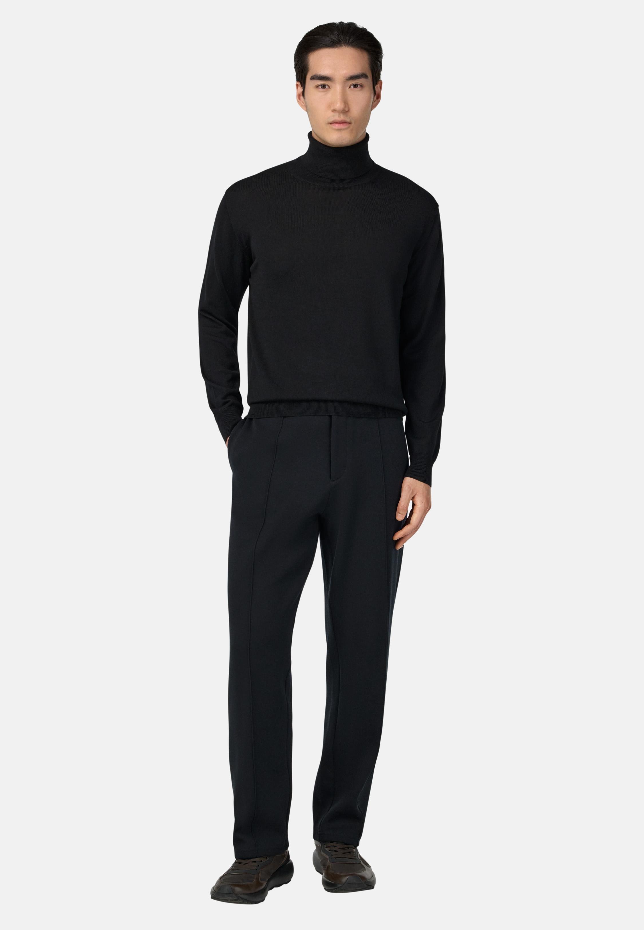Cotton And Wool Blend Trousers Black, , large image number 1