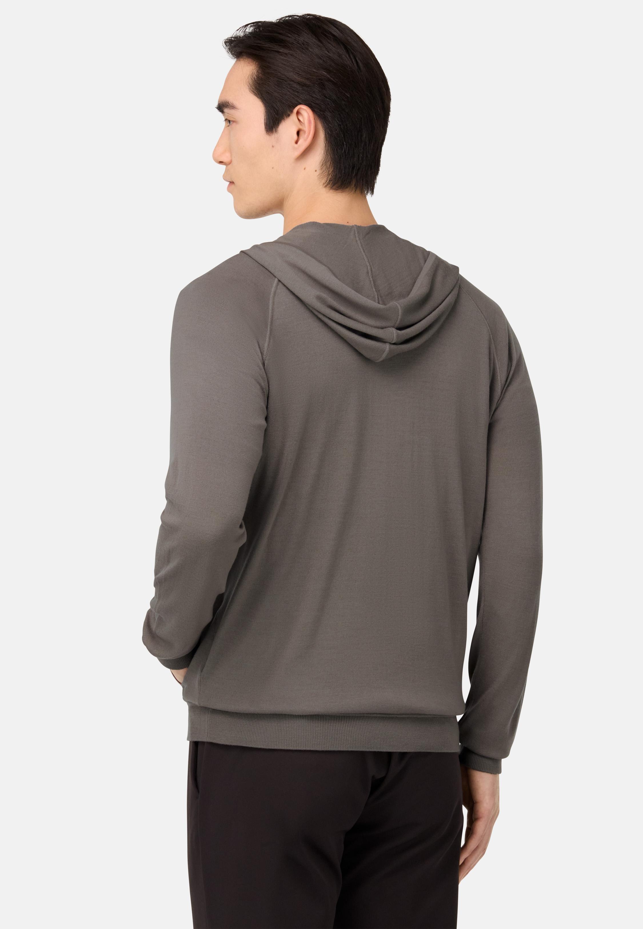 Merino Wool Full Zip Hoodie Brown, Taupe, medium