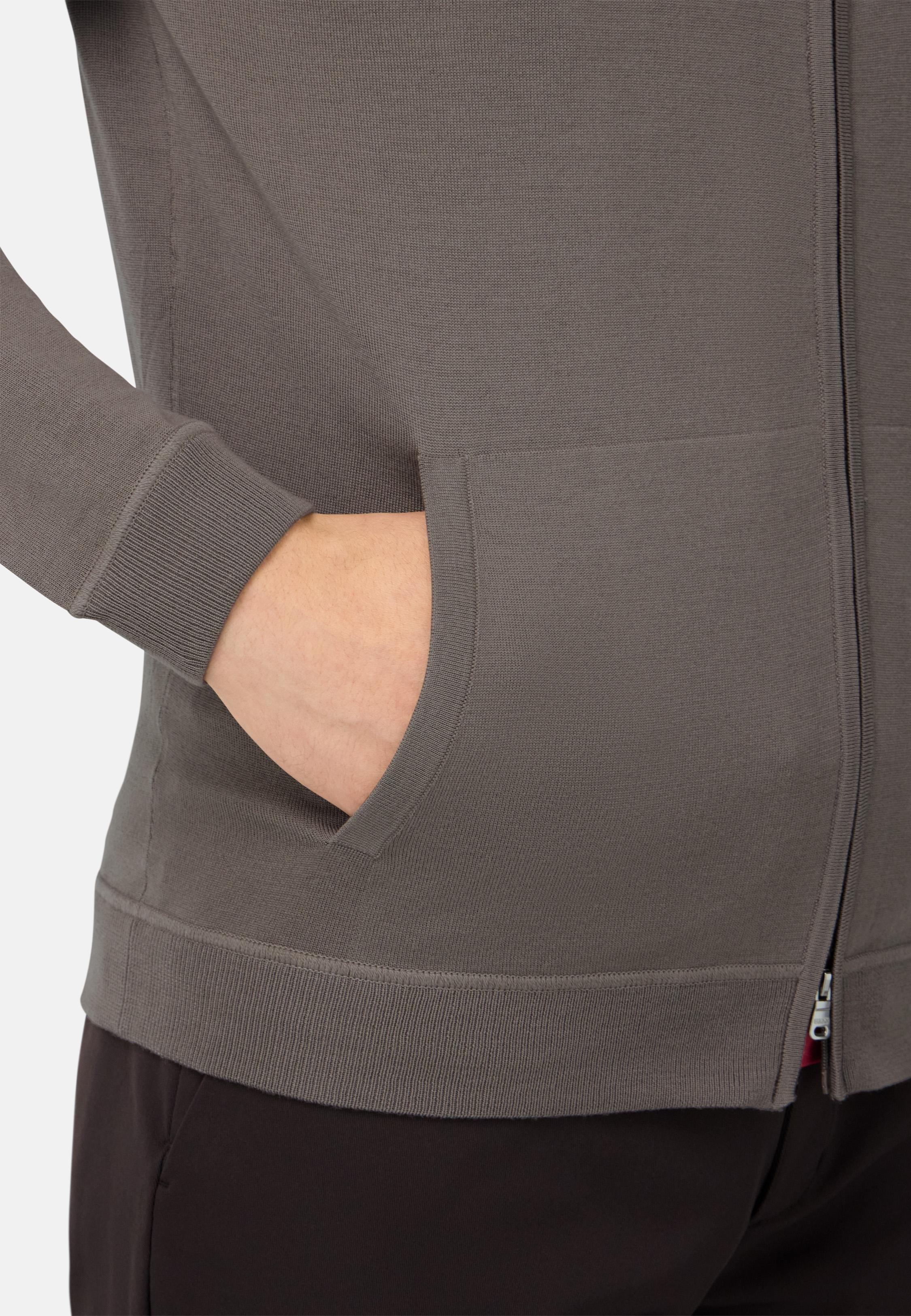 Merino Wool Full Zip Hoodie Brown, Taupe, medium