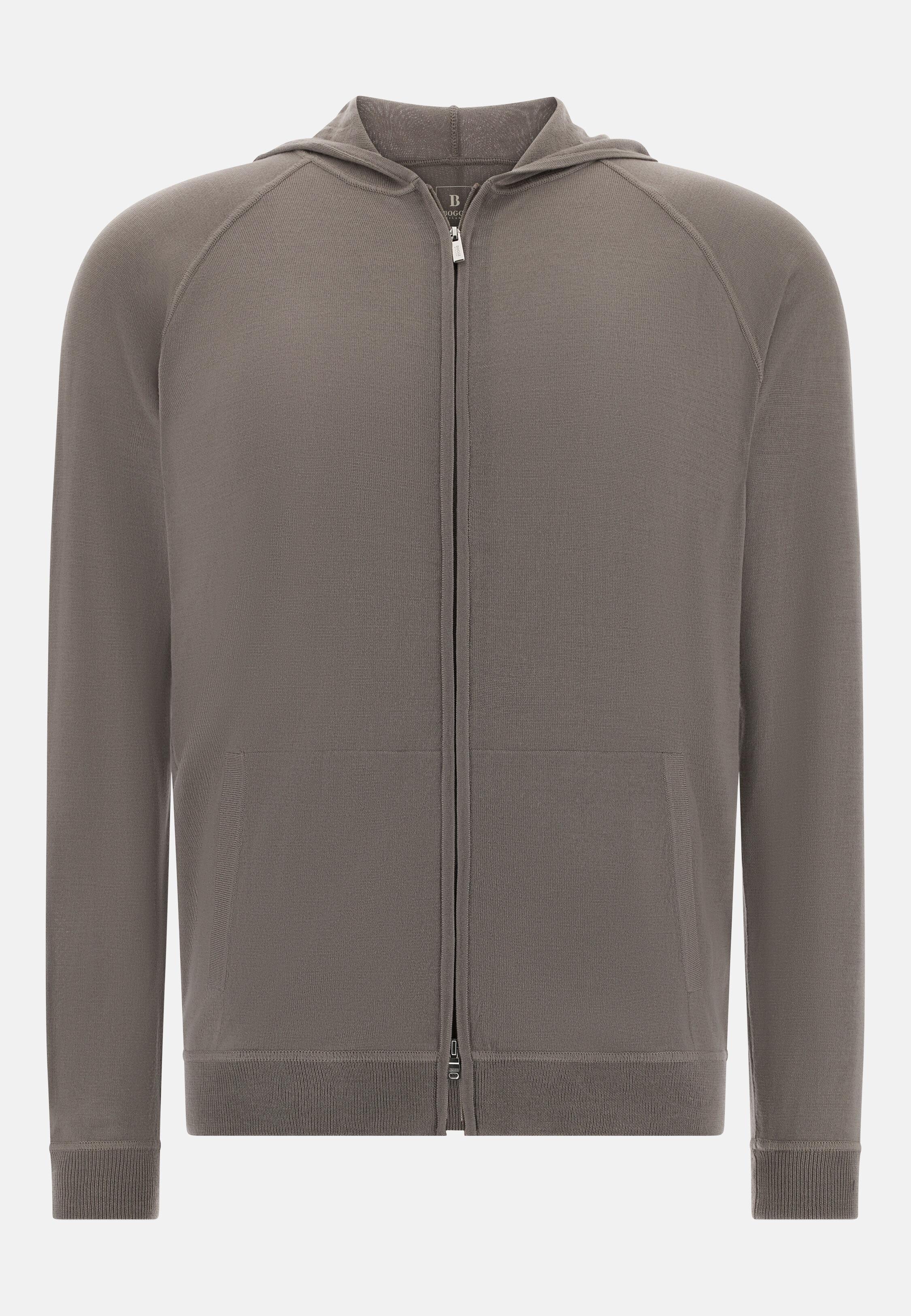 Merino Wool Full Zip Hoodie Brown, Taupe, large image number 3