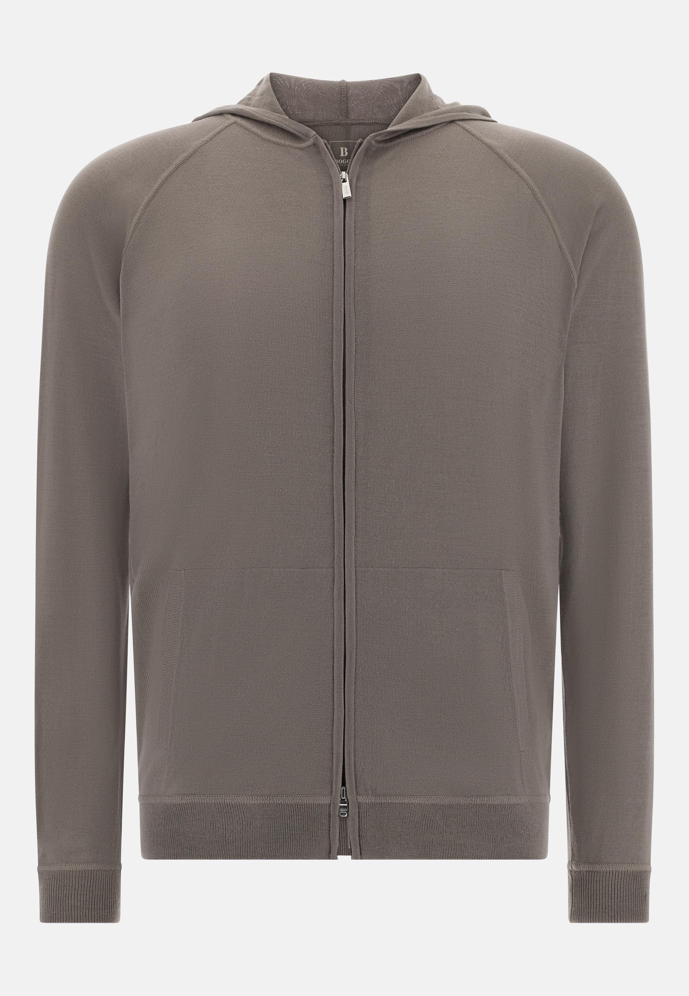 Merino Wool Full Zip Hoodie Brown, , large image number 3