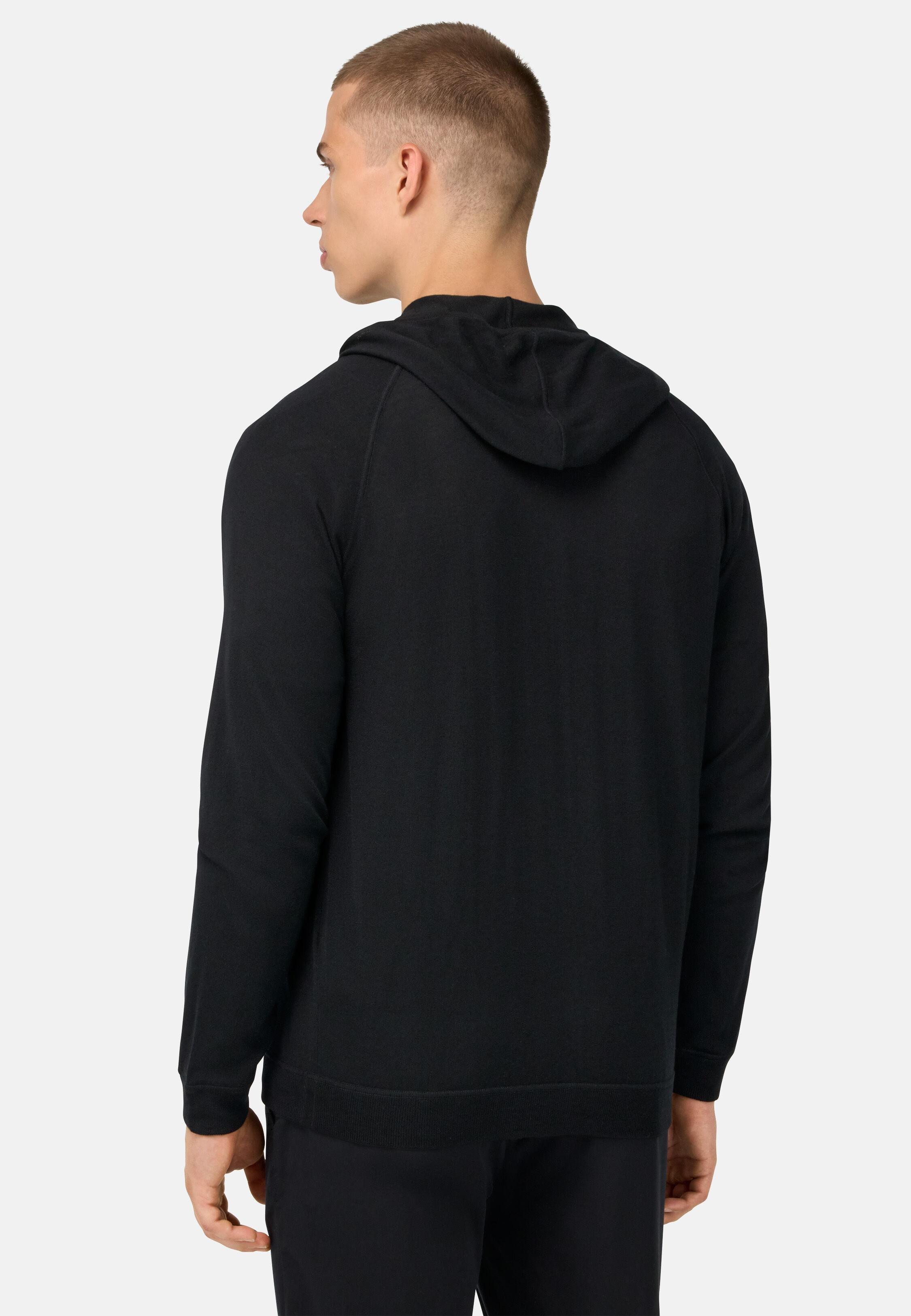 Merino Wool Full Zip Hoodie Black, Black, medium